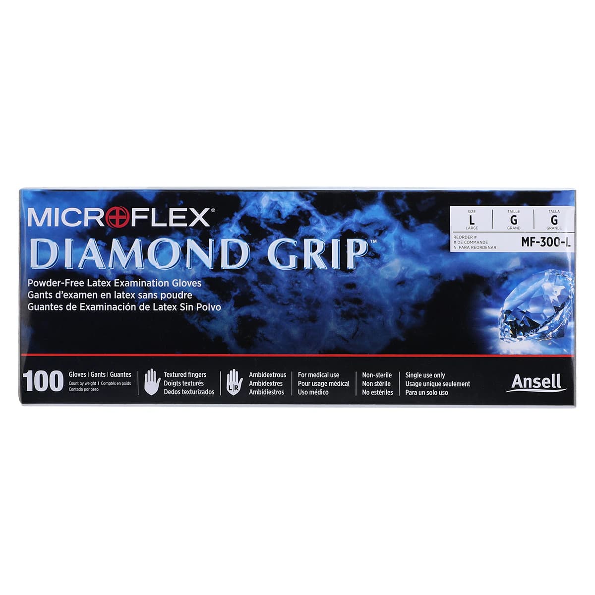 Microflex Diamond Grip MF-300 Powder-Free Latex Exam Gloves, Large, Natural, 100/Box, MF-300-L thumbnail 5