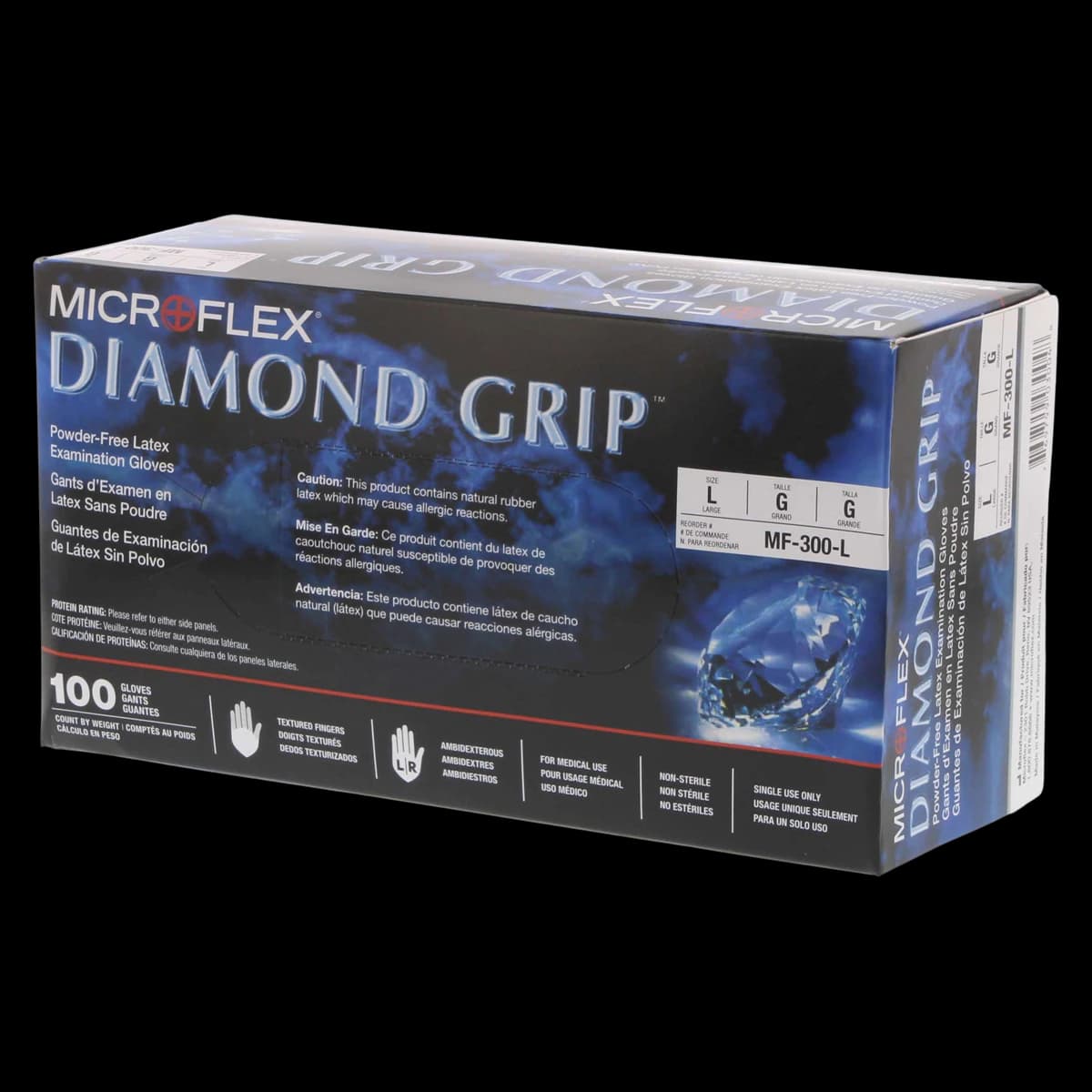 Microflex Diamond Grip MF-300 Powder-Free Latex Exam Gloves, Large, Natural, 100/Box, MF-300-L thumbnail 2