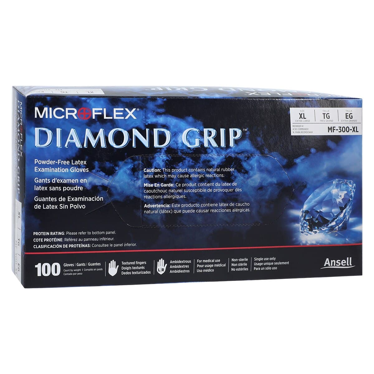 Microflex Diamond Grip MF-300 Powder-Free Latex Exam Gloves, Extra Large, Natural, 100/Box, MF-300-XL thumbnail 4