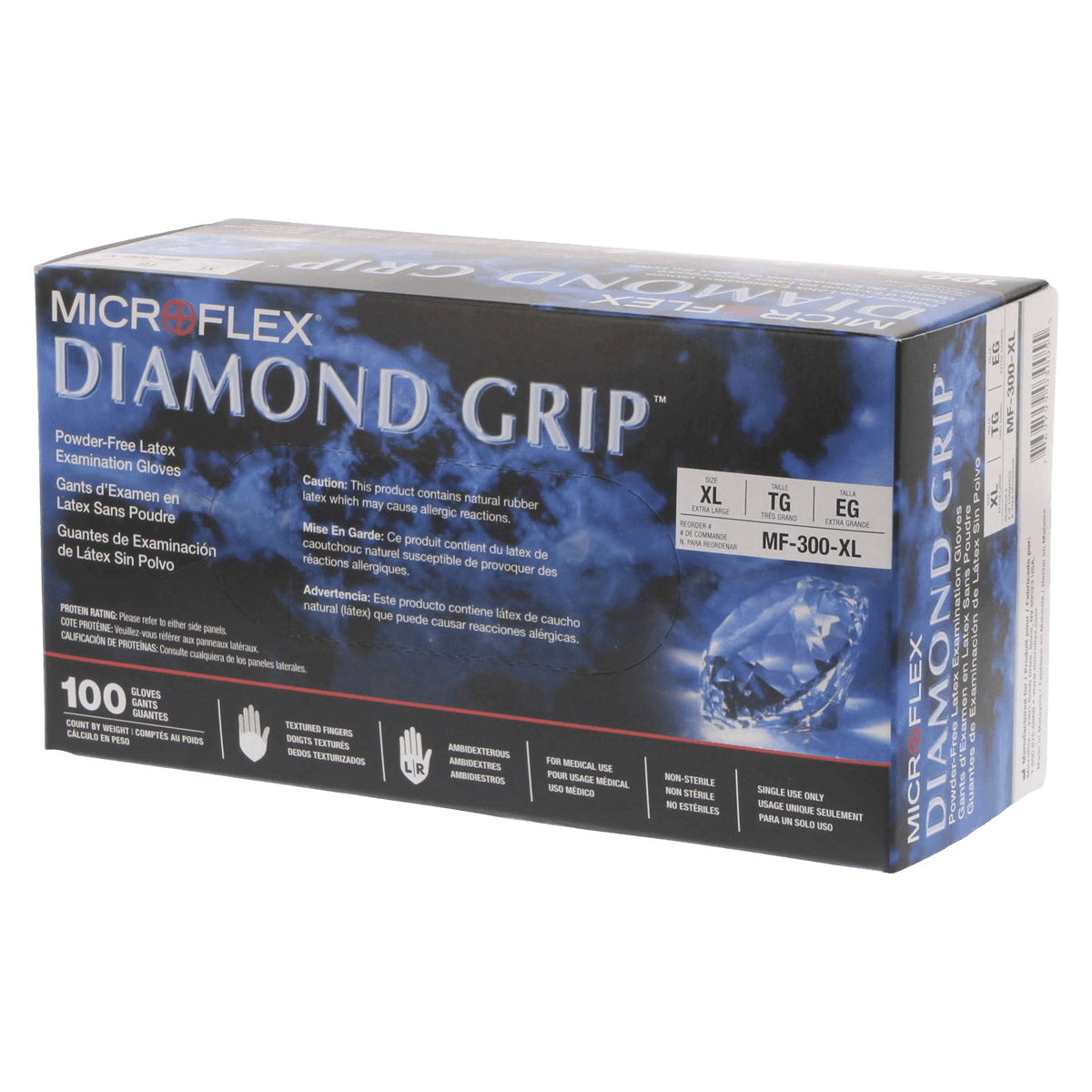 Microflex Diamond Grip MF-300 Powder-Free Latex Exam Gloves, Extra Large, Natural, 100/Box, MF-300-XL thumbnail 2