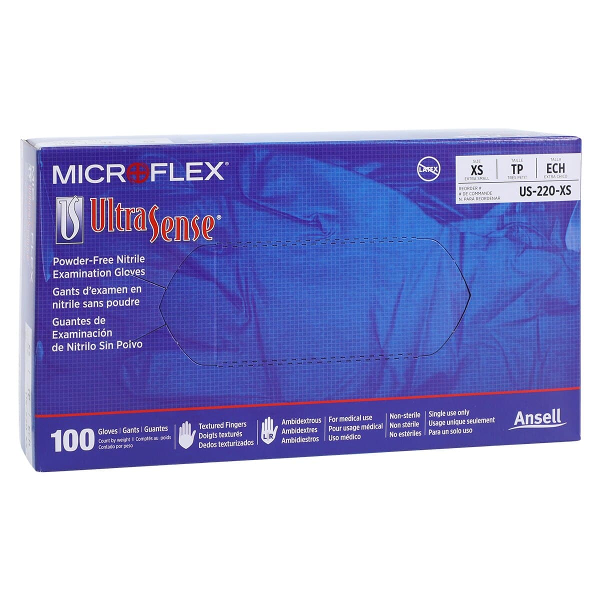 UltraSense US-220 Nitrile Exam Gloves, Powder Free, Latex Free, Blue, Extra Small, 100/Box thumbnail 4
