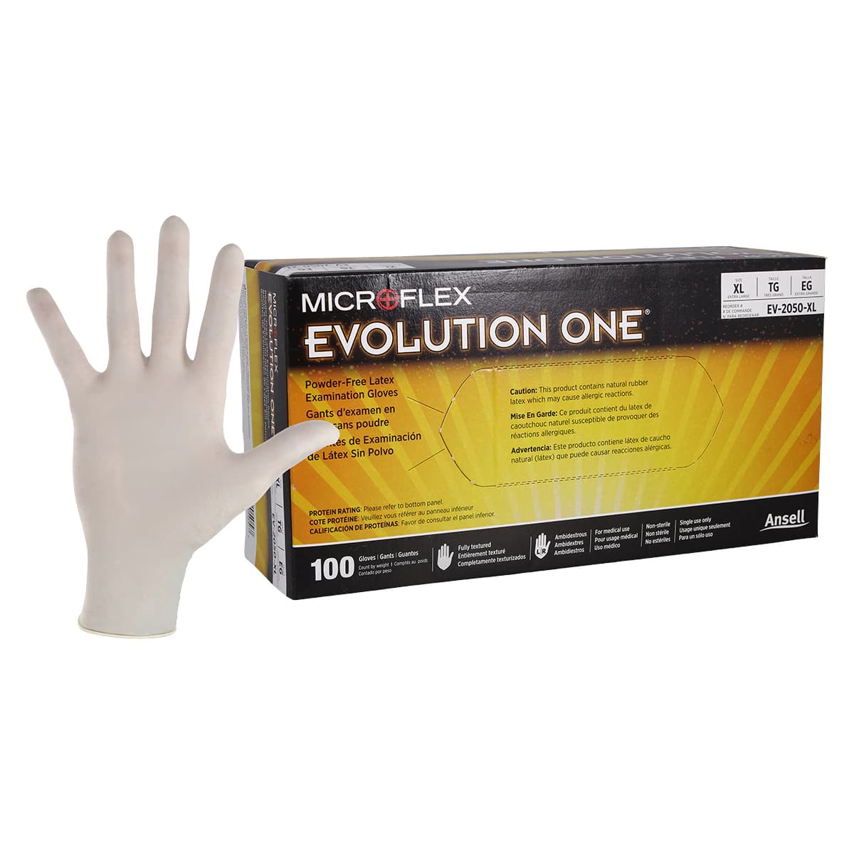 Evolution One® Latex Exam Gloves, Powder Free, Non-Sterile, Textured, Extra Large, Natural, 100/Box, EV-2050-XL - Evolution One® Latex Exam Gloves – Powder Free, 100/Box, 10 Boxes/Case - Extra Large - Image 1