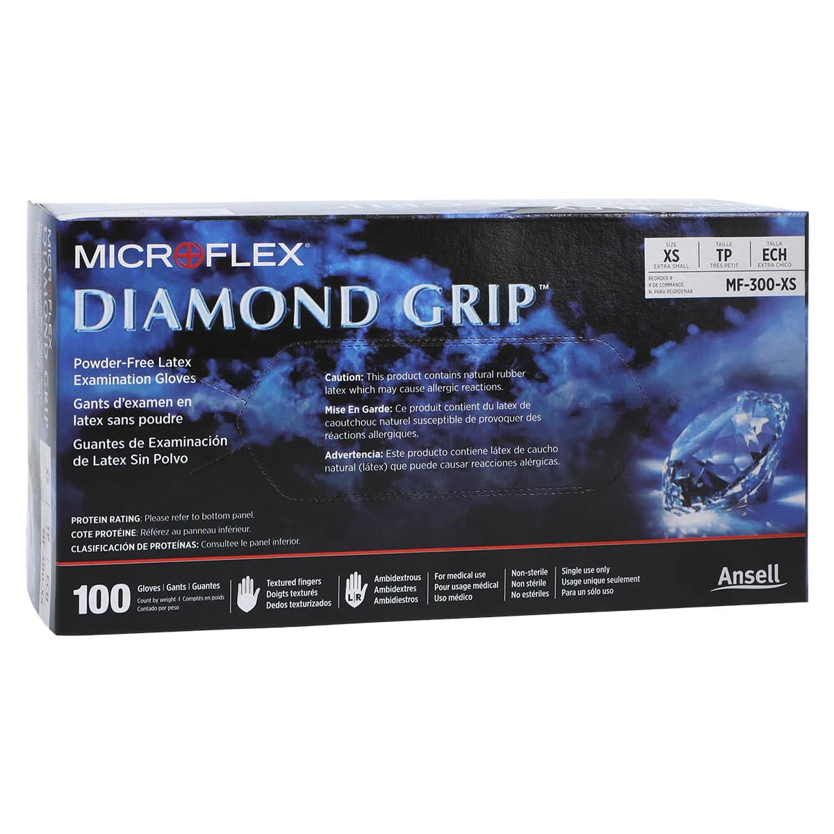 Microflex Diamond Grip Powder-Free Latex Exam Gloves, X-Small, Natural, 100/Box, MF-300-XS thumbnail 4
