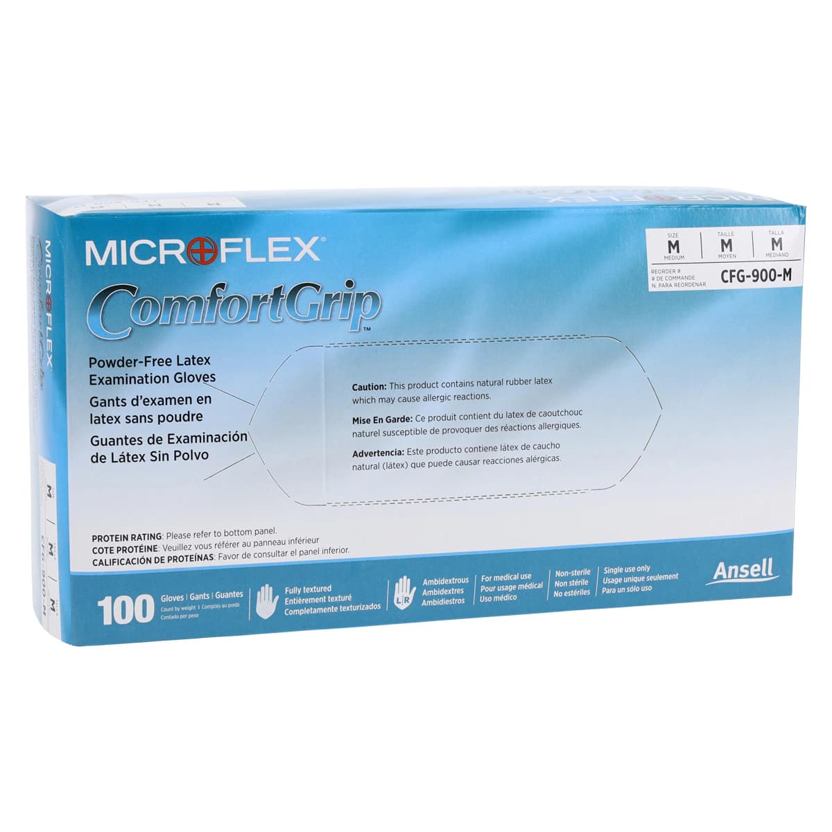 Microflex ComfortGrip CFG-900 Latex Exam Gloves, Powder-Free, Textured, Medium, Natural, 100/Box, CFG-900-M thumbnail 4