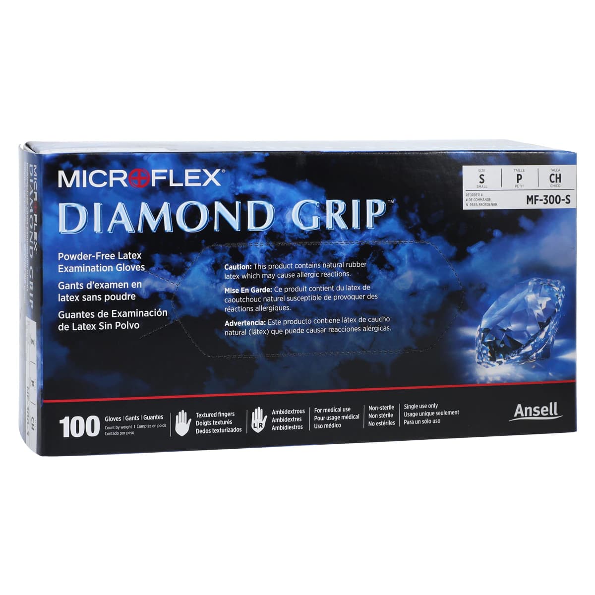 Microflex Diamond Grip MF-300 Powder-Free Latex Exam Gloves, Small, Natural, 100/Box, MF-300-S thumbnail 4