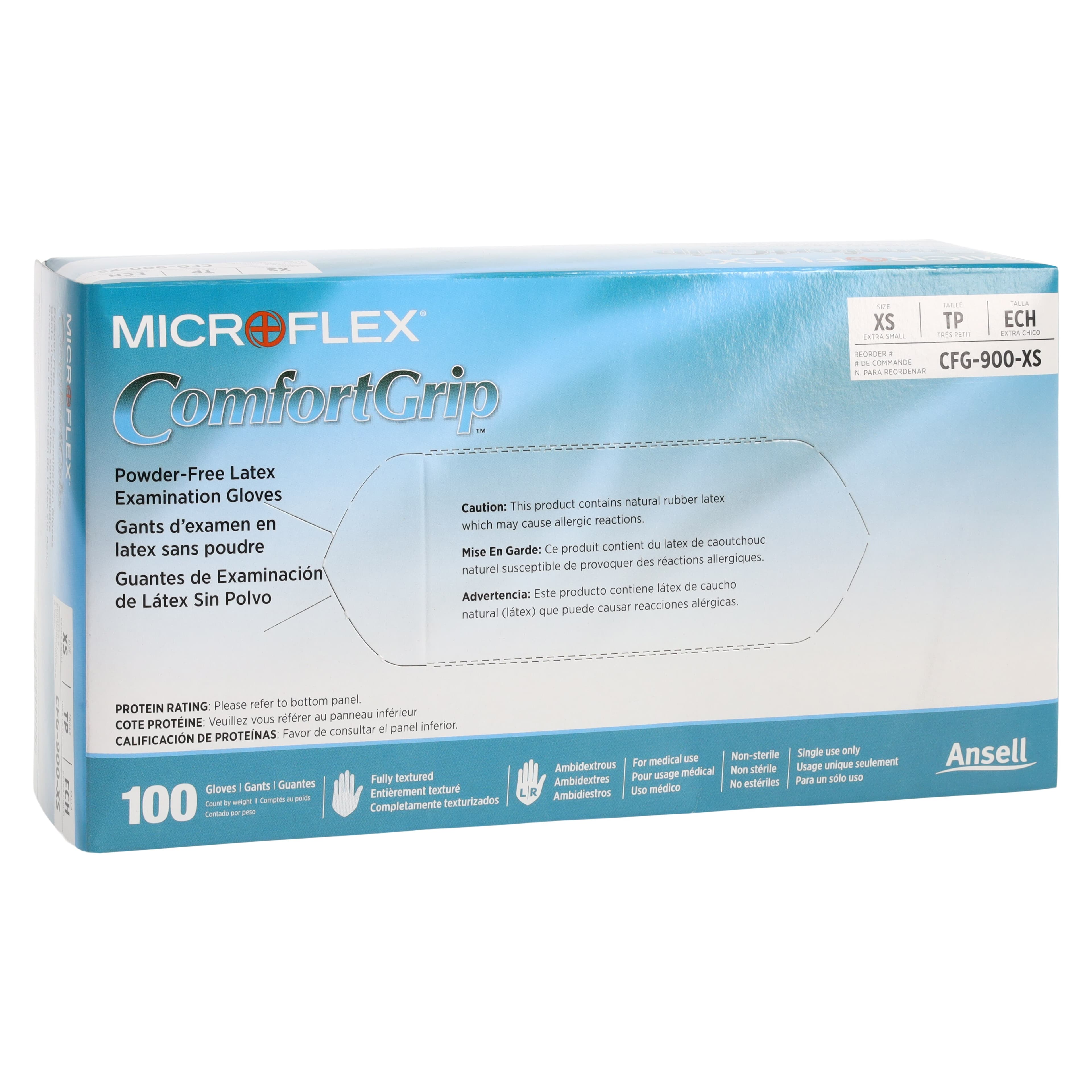 Microflex ComfortGrip CFG-900 Powder-Free Latex Exam Gloves, Extra Small, Natural, 100/Box thumbnail 4