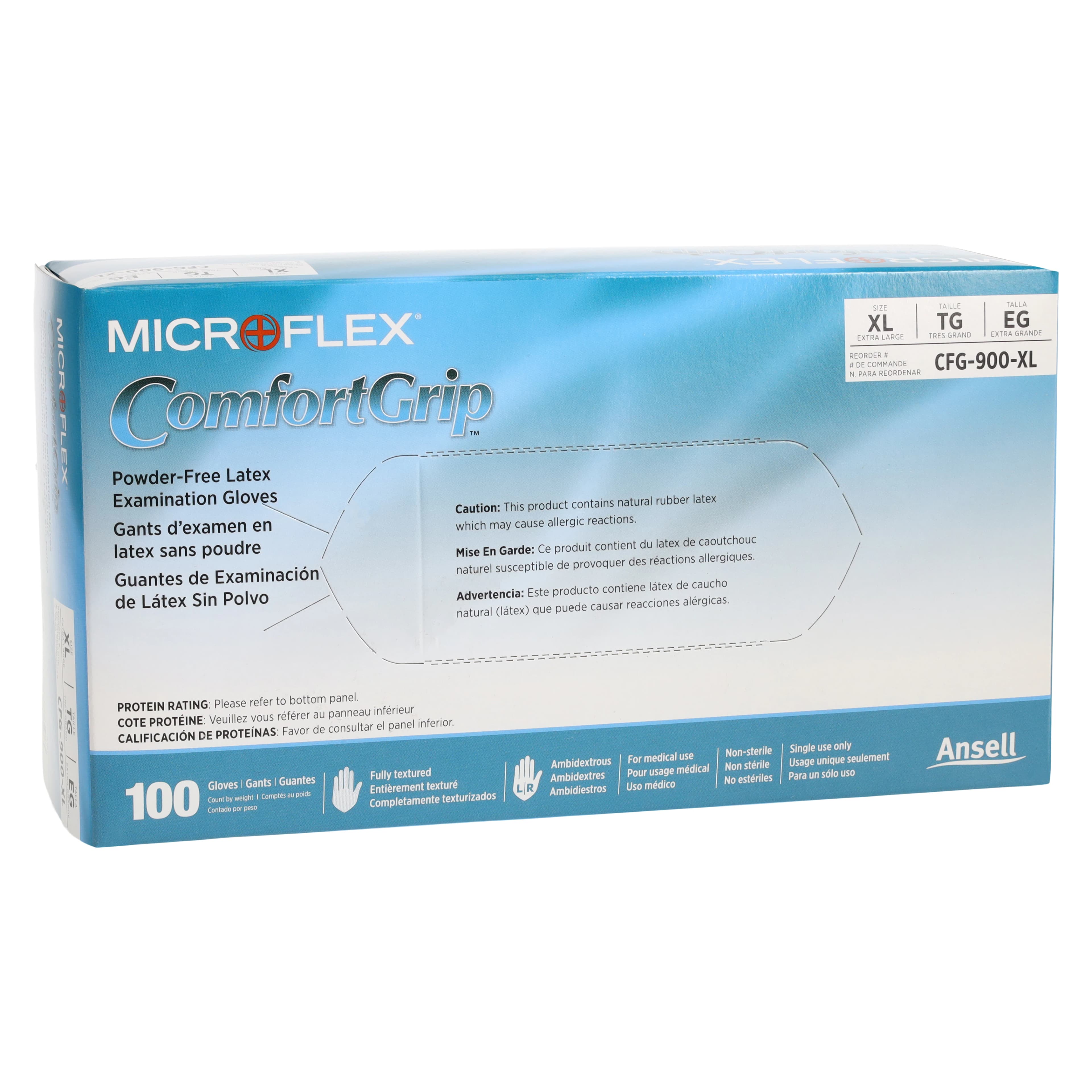 MICROFLEX ComfortGrip CFG-900 Powder-Free Latex Exam Gloves, Textured, Non-Sterile, X-Large, Natural, 100/Box, CFG-900-XL thumbnail 4