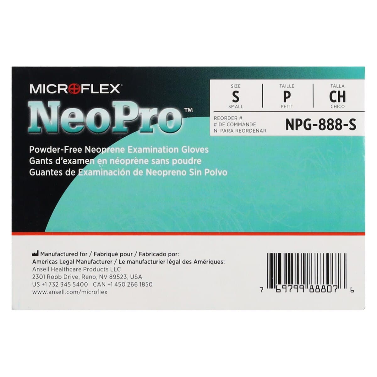 Microflex NeoPro Chloroprene Exam Gloves, Powder-Free, Latex-Free, Green, Small, 100/Box, NPG-888-S thumbnail 6