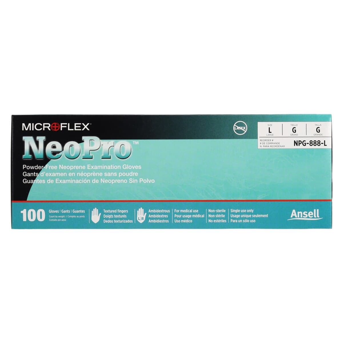 Microflex NeoPro Neoprene Exam Gloves, Powder Free, Latex Free, Green, Large, 100/Box, NPG-888-L thumbnail 5
