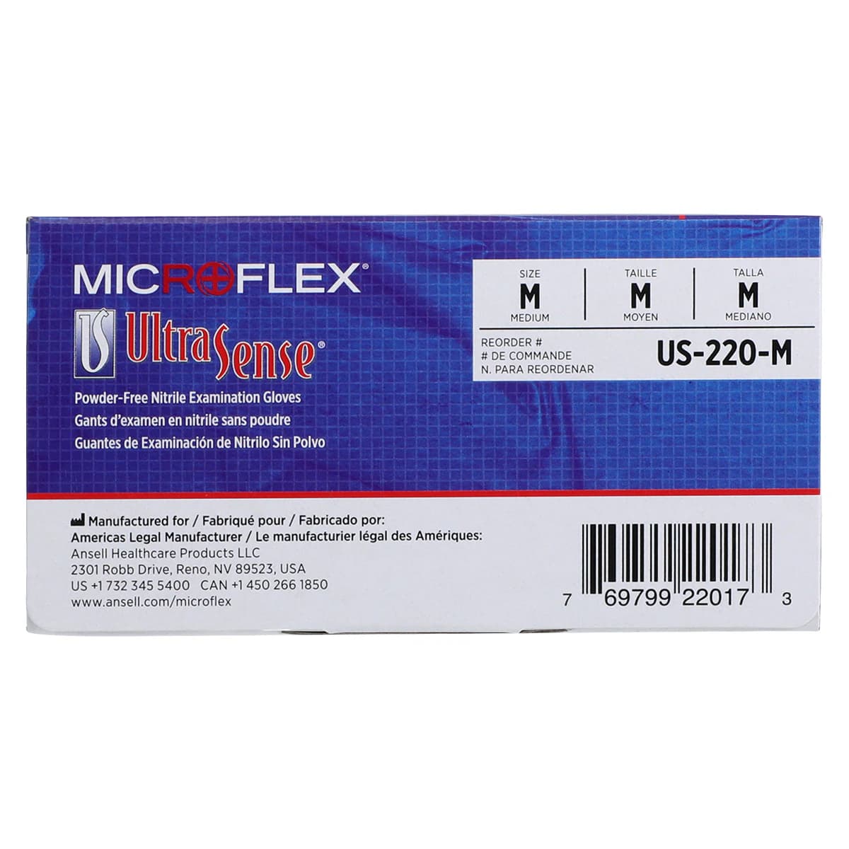 Microflex UltraSense US-220 Nitrile Exam Gloves, Powder-Free, Non-Sterile, Textured Fingers, Blue, Medium, 100/Box thumbnail 6