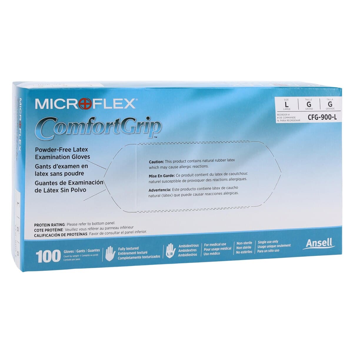 ComfortGrip™ Powder-Free Latex Exam Gloves, Large, Natural, Textured, 100/Box, CFG-900-L thumbnail 4