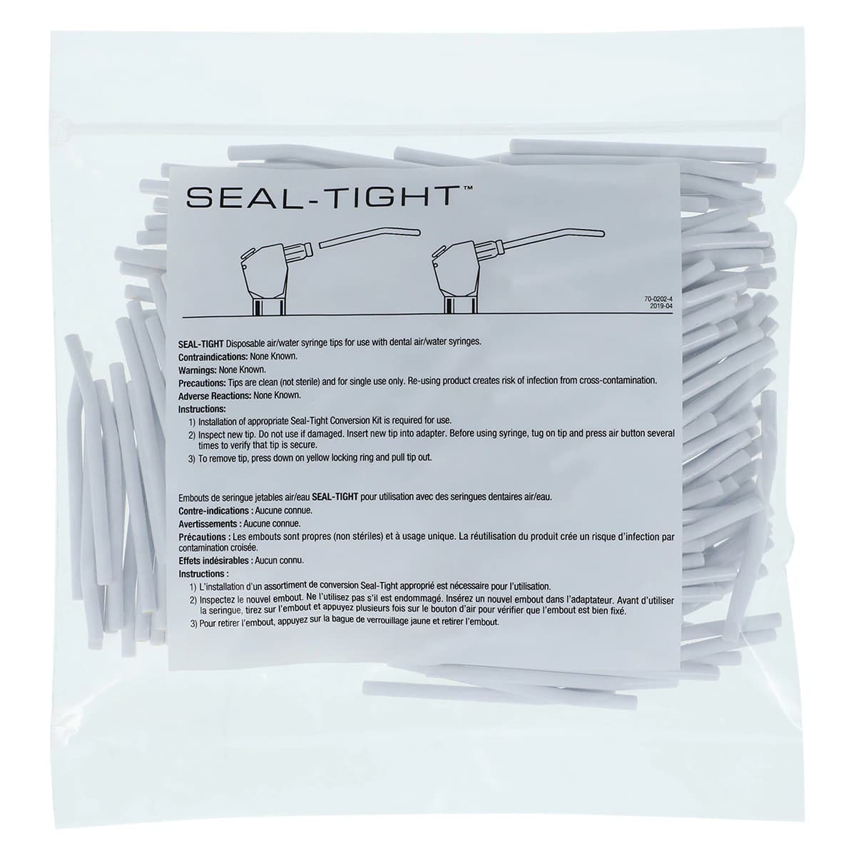 Kerr TotalCare Seal-Tight Disposable Air/Water Syringe Tips, White, Bendable, 200/Bag, Refill 77200 thumbnail 2
