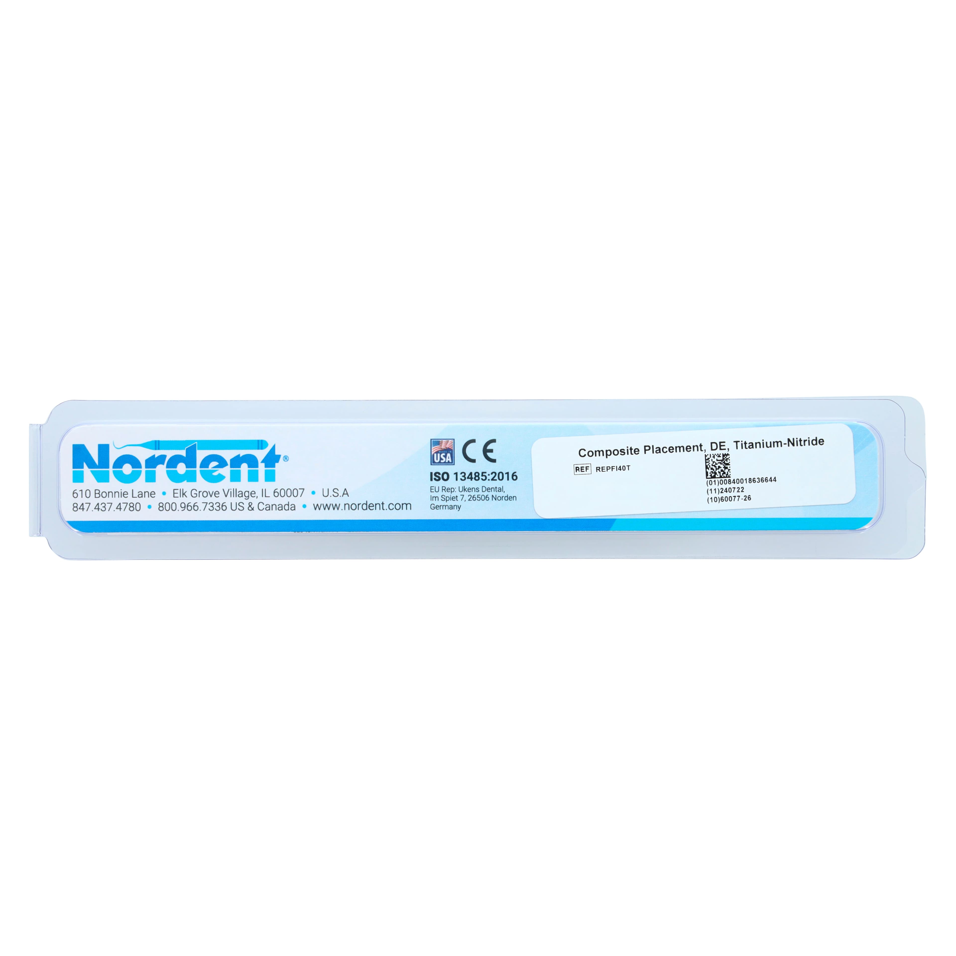 Nordent Composite Placement Instrument, #40T, Double Paddle, Titanium Nitride Coated, DuraLite Round Handle, Stainless Steel, Double End, REPFI40T thumbnail 6