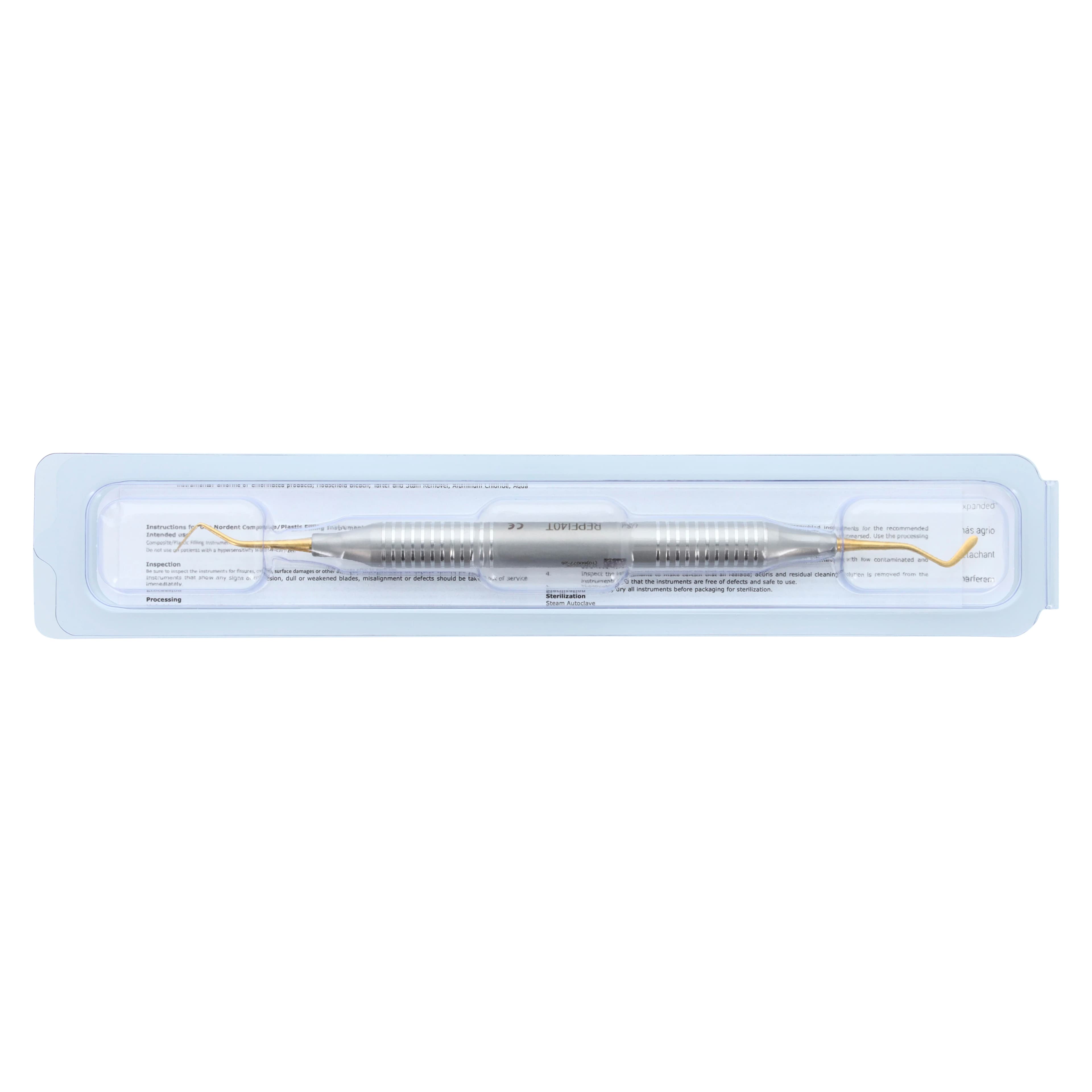 Nordent Composite Placement Instrument, #40T, Double Paddle, Titanium Nitride Coated, DuraLite Round Handle, Stainless Steel, Double End, REPFI40T thumbnail 7
