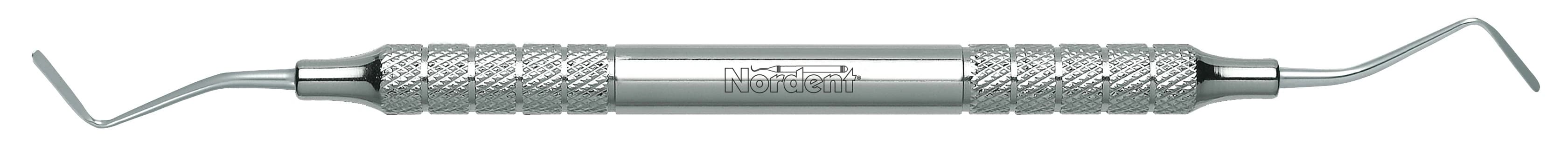 Nordent Gingival Cord Packing Instrument #N113, Double End, Serrated, 45 Degree Offset Blades, Medium Round Handle - Gingival Cord Packing Instrument – # N113, Straight Blades, Double End - Serrated - Image 1
