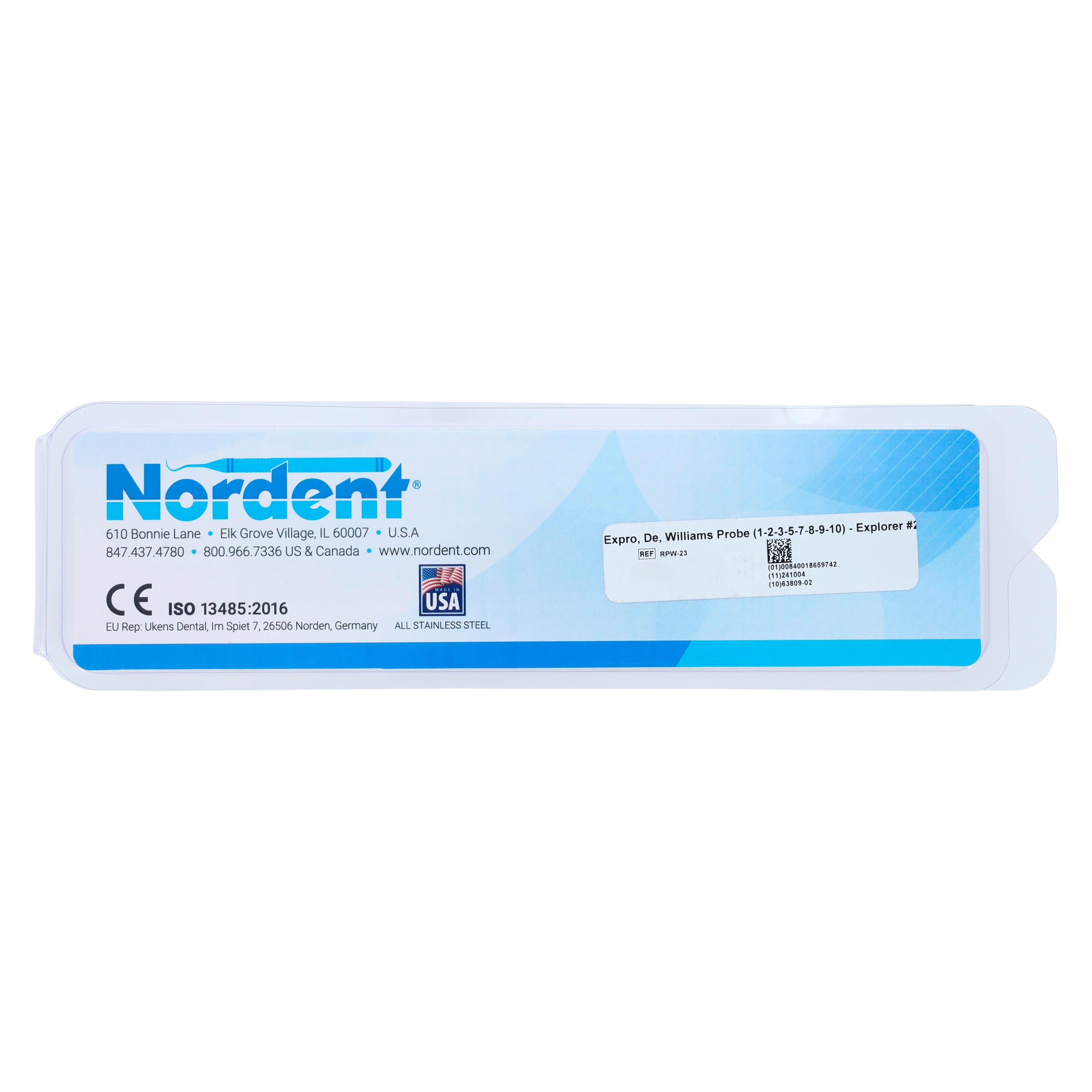Nordent Expro Double-Ended Williams Probe/Explorer #23, Color Coded, 1-2-3-5-7-8-9-10 mm Markings, Standard Round Handle, RPW-23 thumbnail 6