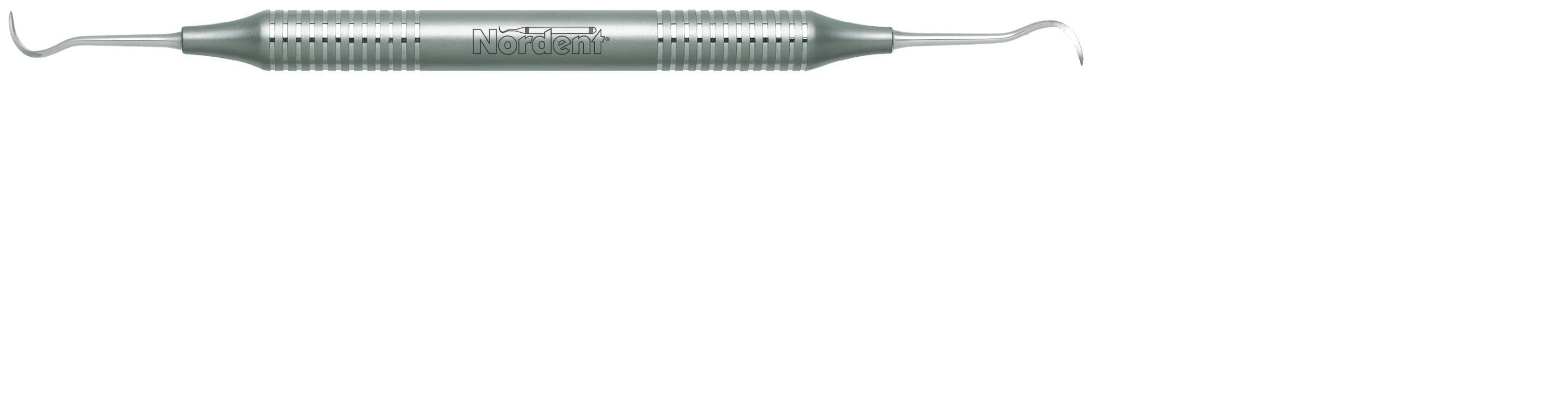 Nordent Universal Offset Sickle Scaler, Double-Ended, #NMJ (R138), DuraLite Round Handle, Stainless Steel - Scaler DE Universal Offset Sickle #NMJ DuraLite ROUND - Image 1