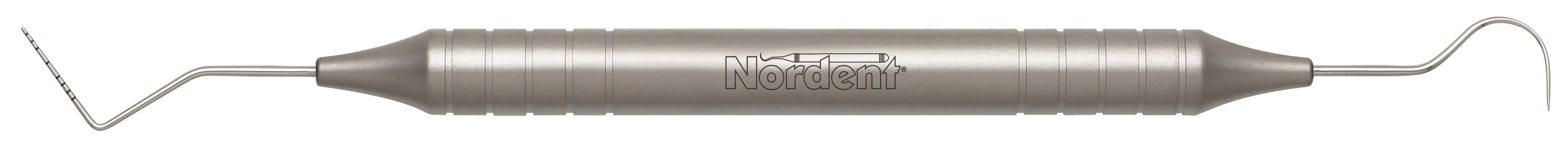 Nordent Expro OW-23 Double-Ended Williams Color-Coded Probe (1-2-3-5-7-8-9-10 mm) with #23 Shepherd's Hook Explorer, DuraLite Round Handle, REPCOW-23 - Expros OW-23 - Image 1