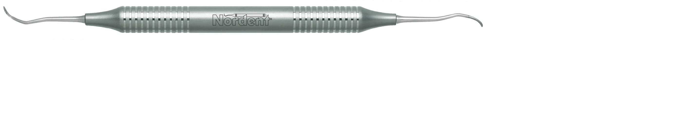 Nordent #204SD Double-Ended Posterior Sickle Scaler, Distal, DuraLite Round Handle, Stainless Steel, RESC204SD - Scaler DE Posterior Sickle Distal #204SD DuraLite ROUND - Image 1
