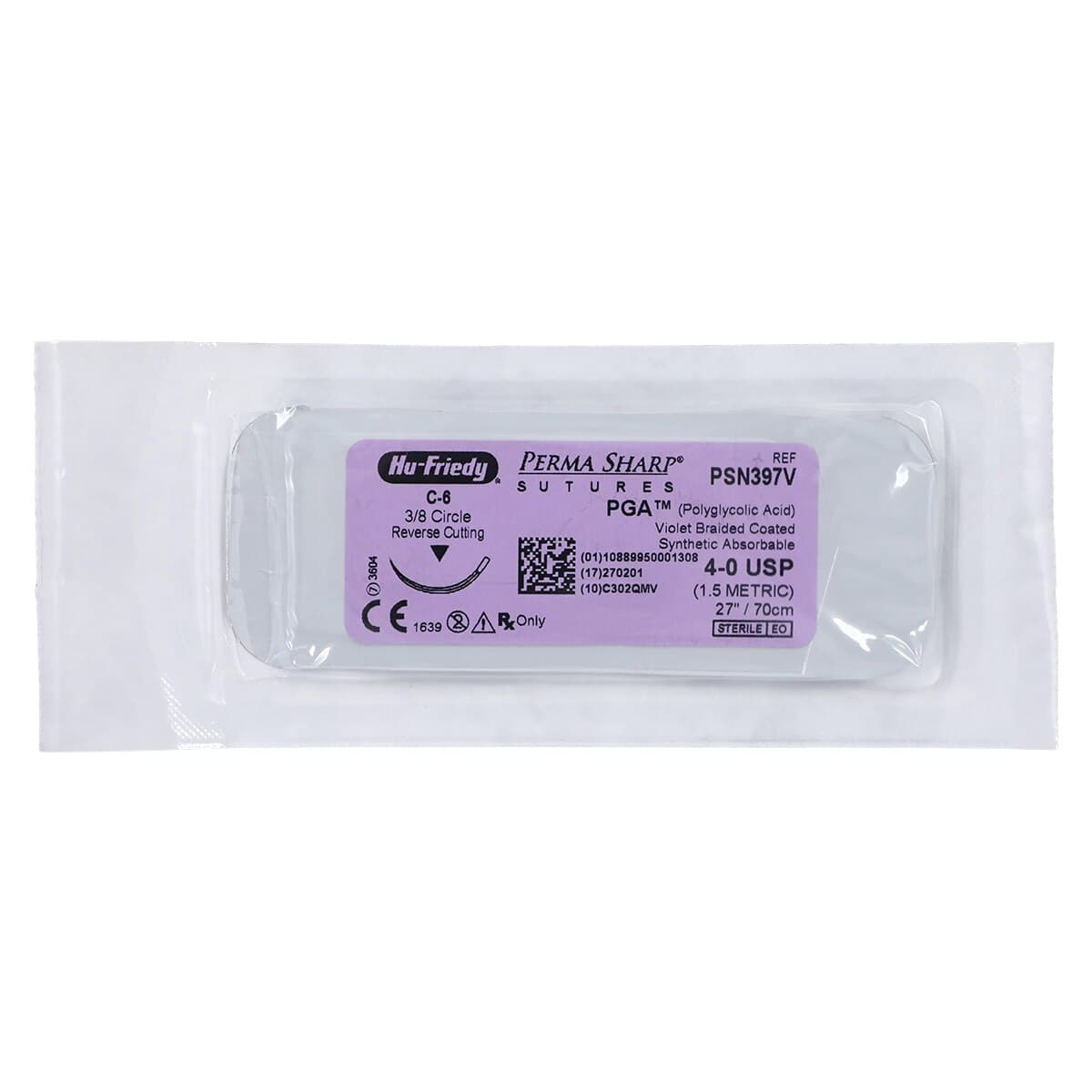 Hu-Friedy Perma Sharp PGA Absorbable Suture, 4-0, Violet, C-6 Reverse Cutting Needle, 3/8 Circle, 27", 12/Box, PSN397V thumbnail 3