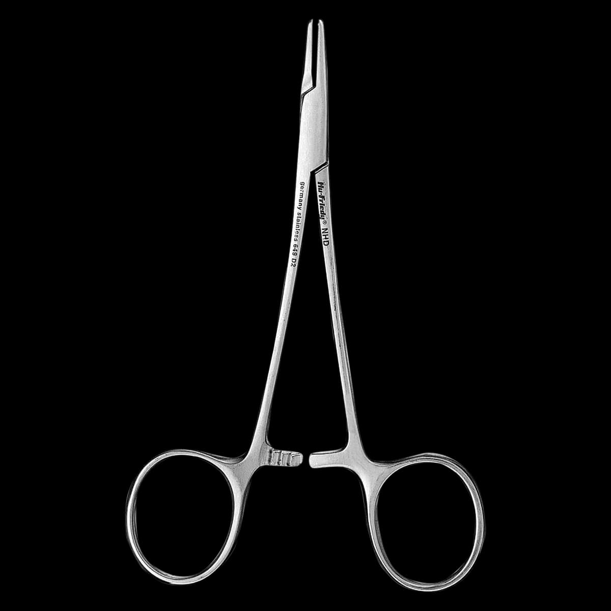 Hu-Friedy Derf Needle Holder, 5" (12.5 cm), Grooved, Tungsten Carbide, Ring Handle, 1/Pkg - Needle Holder – Derf 12.5 cm/5" Grooved - Needle Holder – Derf 12.5 cm/5" Grooved - Image 1