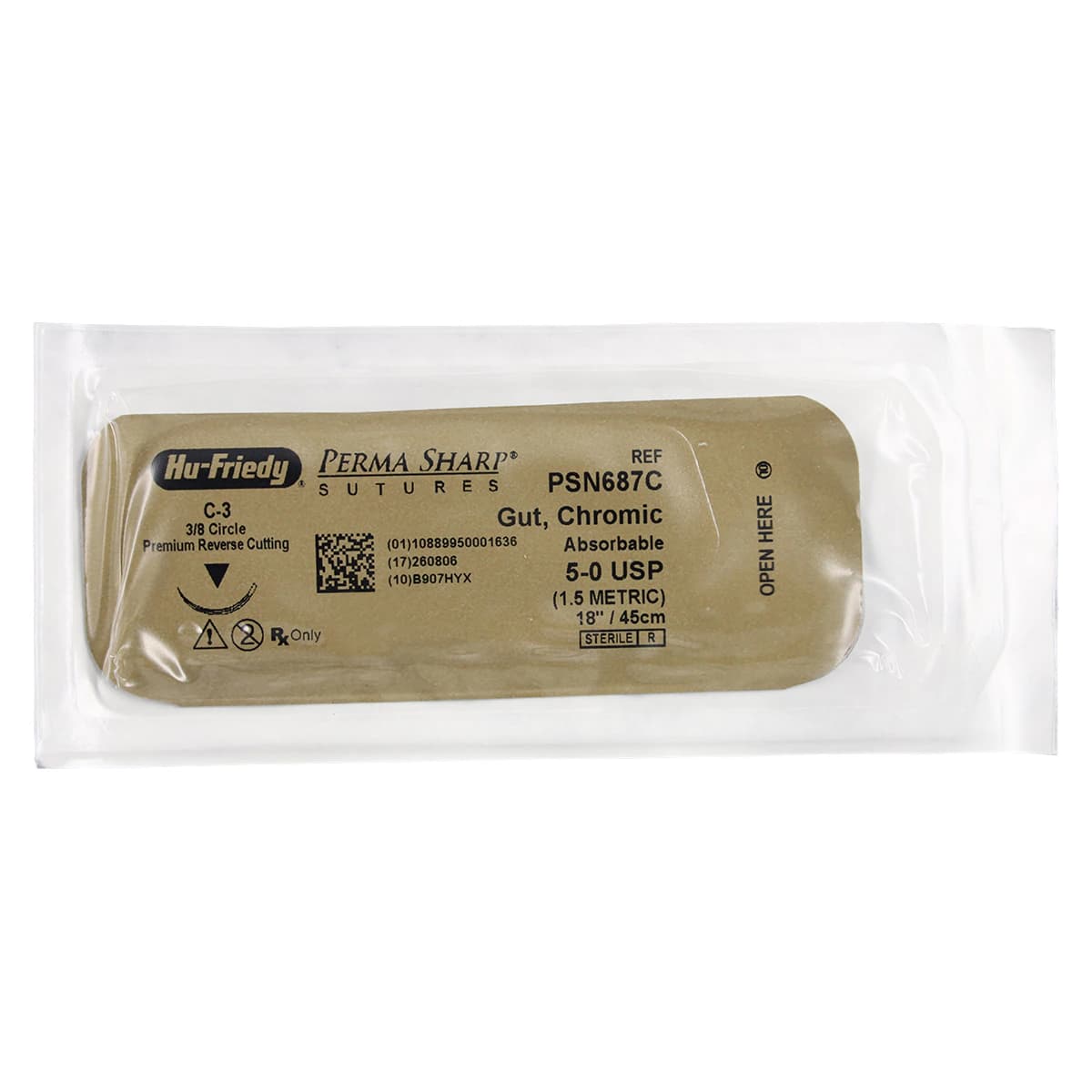 Hu-Friedy Perma Sharp Chromic Gut Absorbable Suture, 5-0, C-3 Premium Reverse Cutting Needle, 3/8 Circle, 18", Undyed, 12/Box, PSN687C thumbnail 3