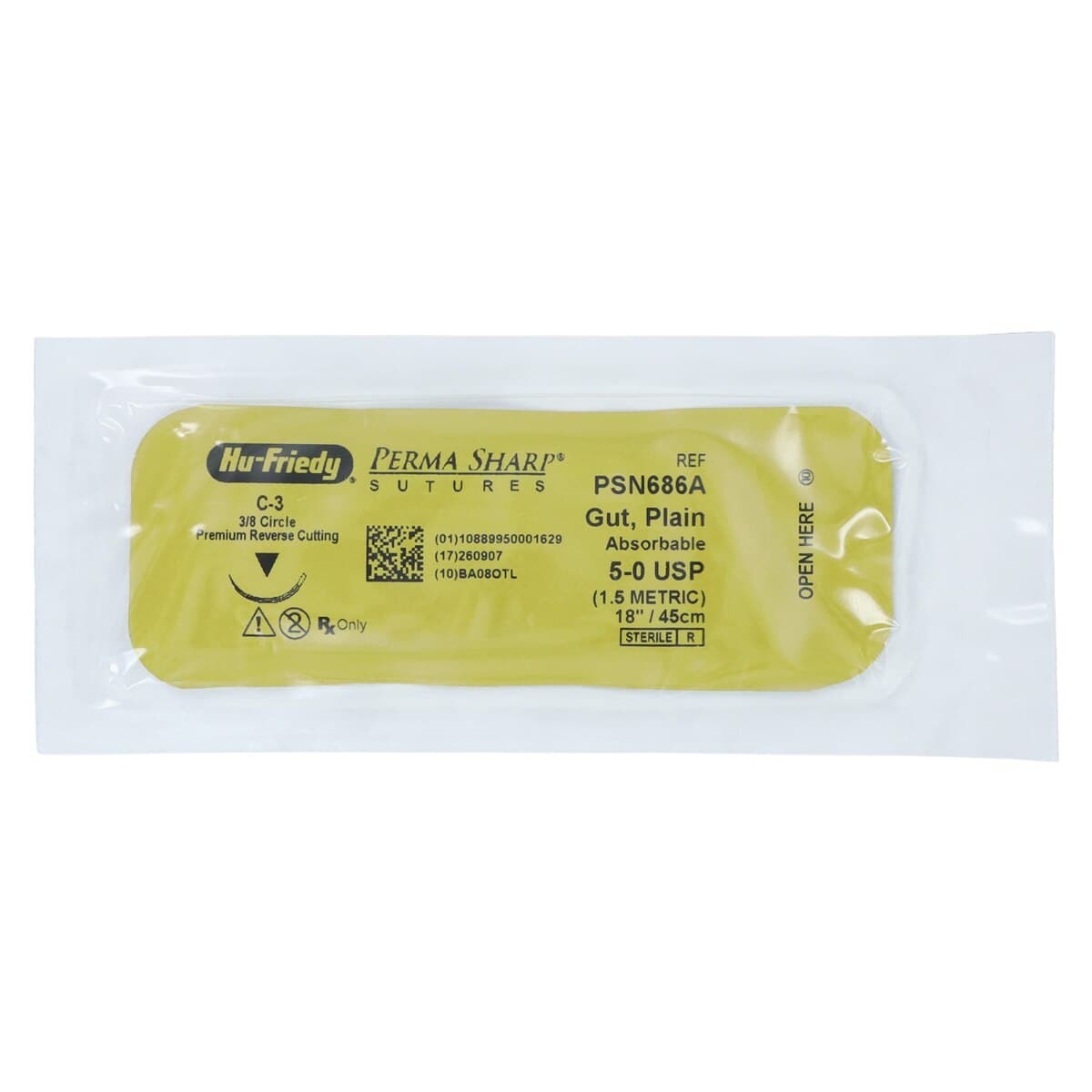 Hu-Friedy Perma Sharp Plain Gut Absorbable Suture, 5-0, C-3 Premium Reverse Cutting Needle, 3/8 Circle, 18", PSN686A, 12/Box thumbnail 3