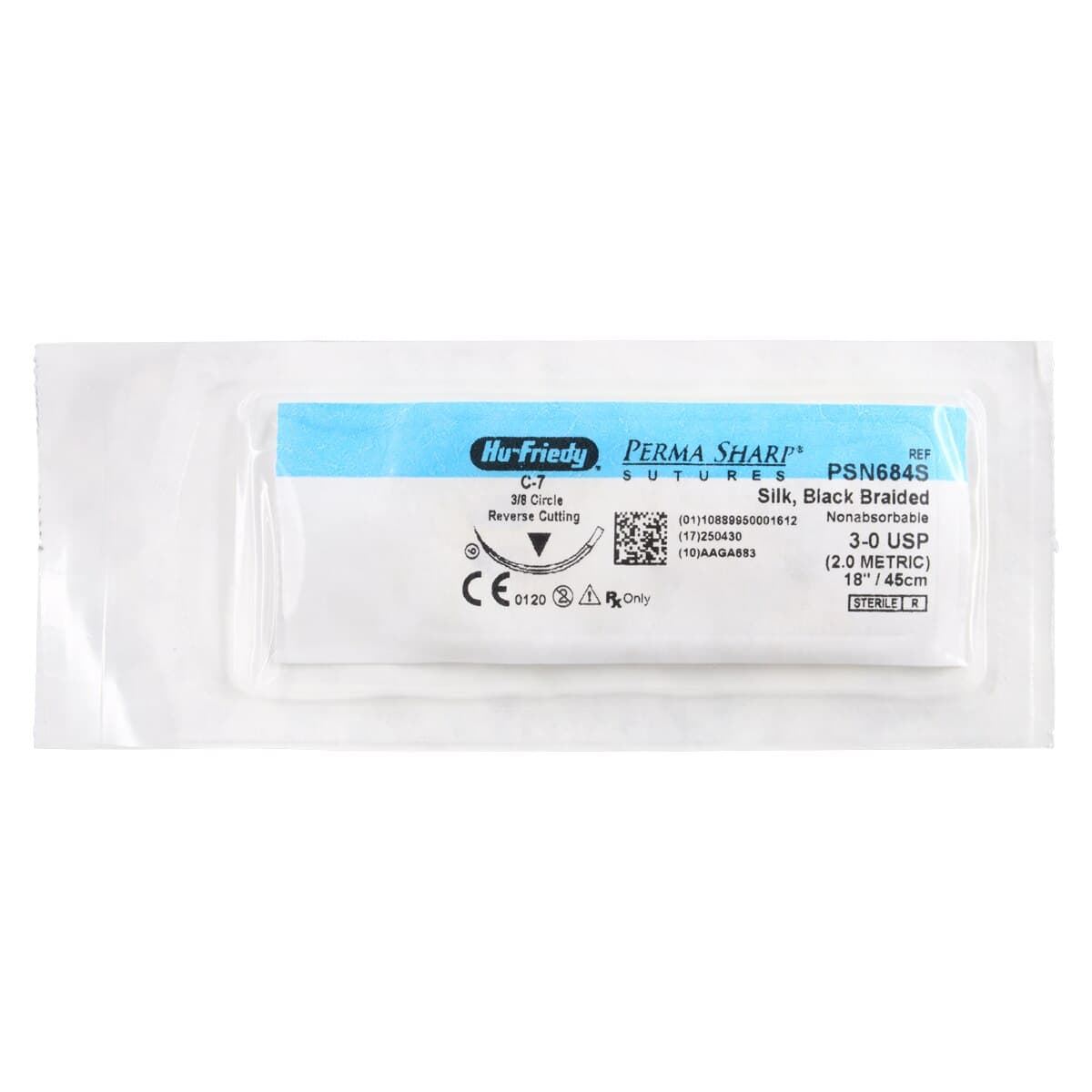 Hu-Friedy Perma Sharp Silk Black Braided Suture, 3-0, C-7 Reverse Cutting Needle, 3/8 Circle, 18", Non-Absorbable, 12/Box, PSN684S thumbnail 3