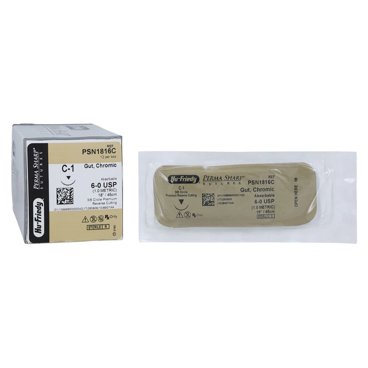 Hu-Friedy Perma Sharp Chromic Gut Suture, 6-0, C-1 Needle, 3/8 Circle Premium Reverse Cutting, 18", 12/Box, PSN1816C thumbnail 2