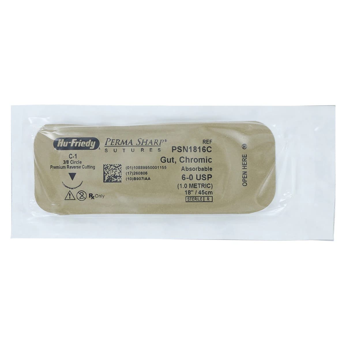 Hu-Friedy Perma Sharp Chromic Gut Suture, 6-0, C-1 Needle, 3/8 Circle Premium Reverse Cutting, 18", 12/Box, PSN1816C thumbnail 3