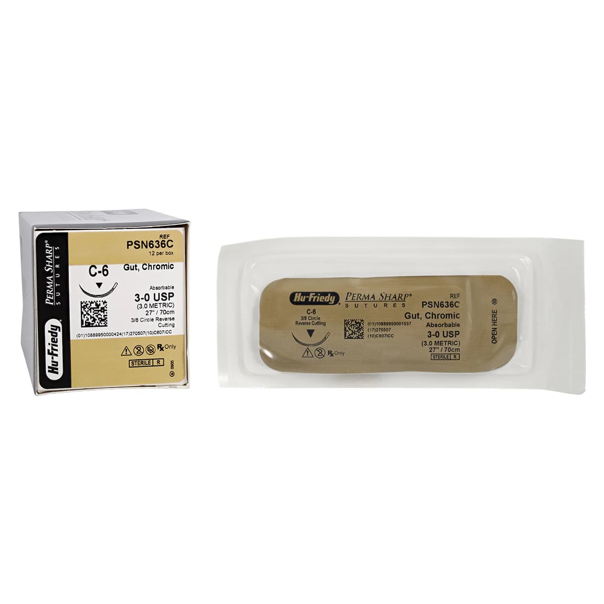 Hu-Friedy Perma Sharp Chromic Gut Absorbable Suture, 3-0, C-6 Reverse Cutting Needle, 3/8 Circle, 27", 12/Box, PSN636C thumbnail 2