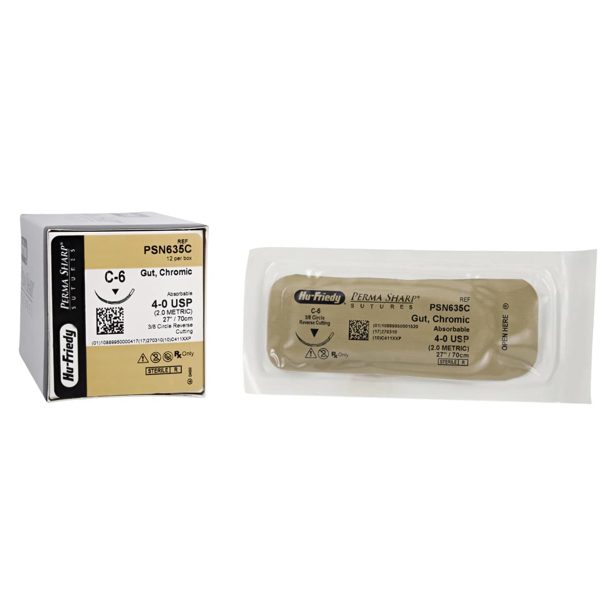Hu-Friedy Perma Sharp Chromic Gut Absorbable Suture, 4-0, 27", C-6 Reverse Cutting 3/8 Circle Needle, 12/Box, PSN635C thumbnail 2