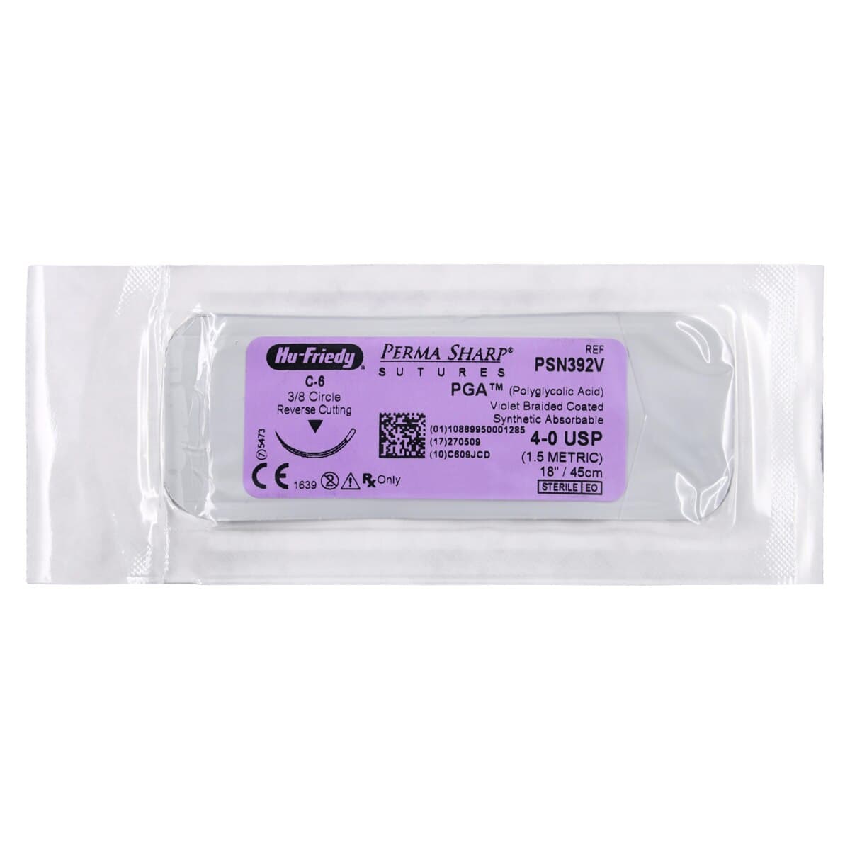 Hu-Friedy Perma Sharp PGA Absorbable Suture, 4-0, Violet Braided, C-6 Needle, 3/8 Circle Reverse Cutting, 18", 12/Box, PSN392V thumbnail 3