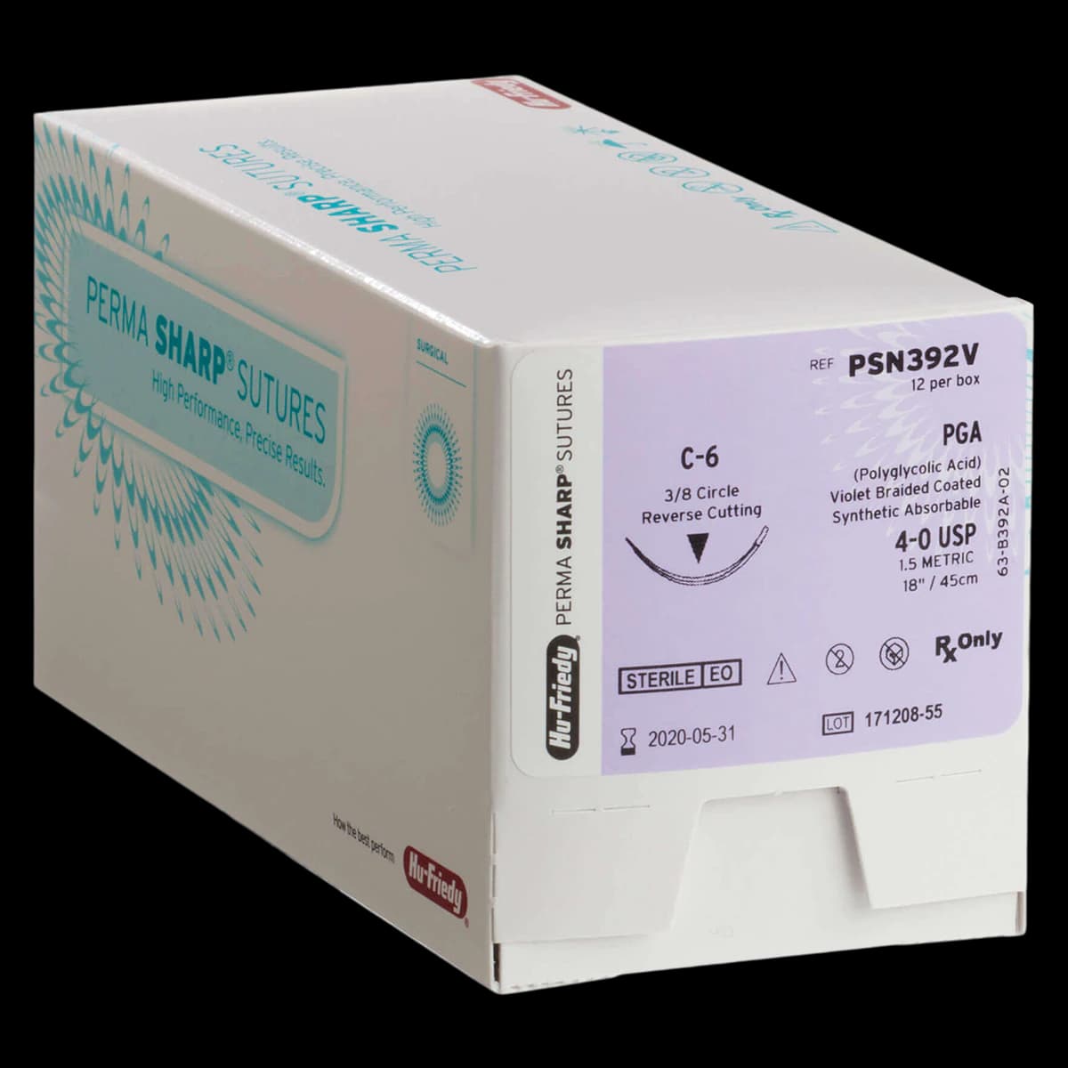 Hu-Friedy Perma Sharp PGA Absorbable Suture, 4-0, Violet Braided, C-6 Needle, 3/8 Circle Reverse Cutting, 18", 12/Box, PSN392V thumbnail 2