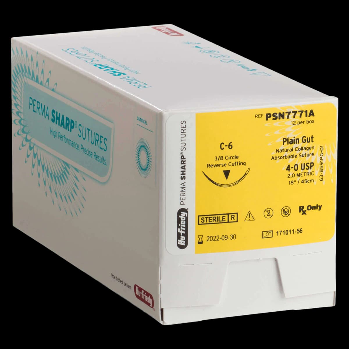 Hu-Friedy Perma Sharp Plain Gut Absorbable Suture, 4-0, C-6 Reverse Cutting Needle, 3/8 Circle, 18", 12/Box, PSN7771A thumbnail 2
