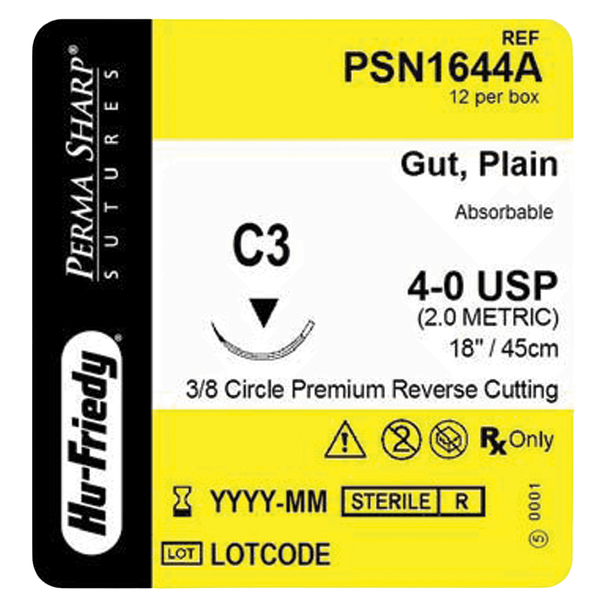 Hu-Friedy Perma Sharp Plain Gut Absorbable Suture, 4-0, C-3 Premium Reverse Cutting Needle, 3/8 Circle, 18", Undyed, 12/Box, PSN1644A thumbnail 2