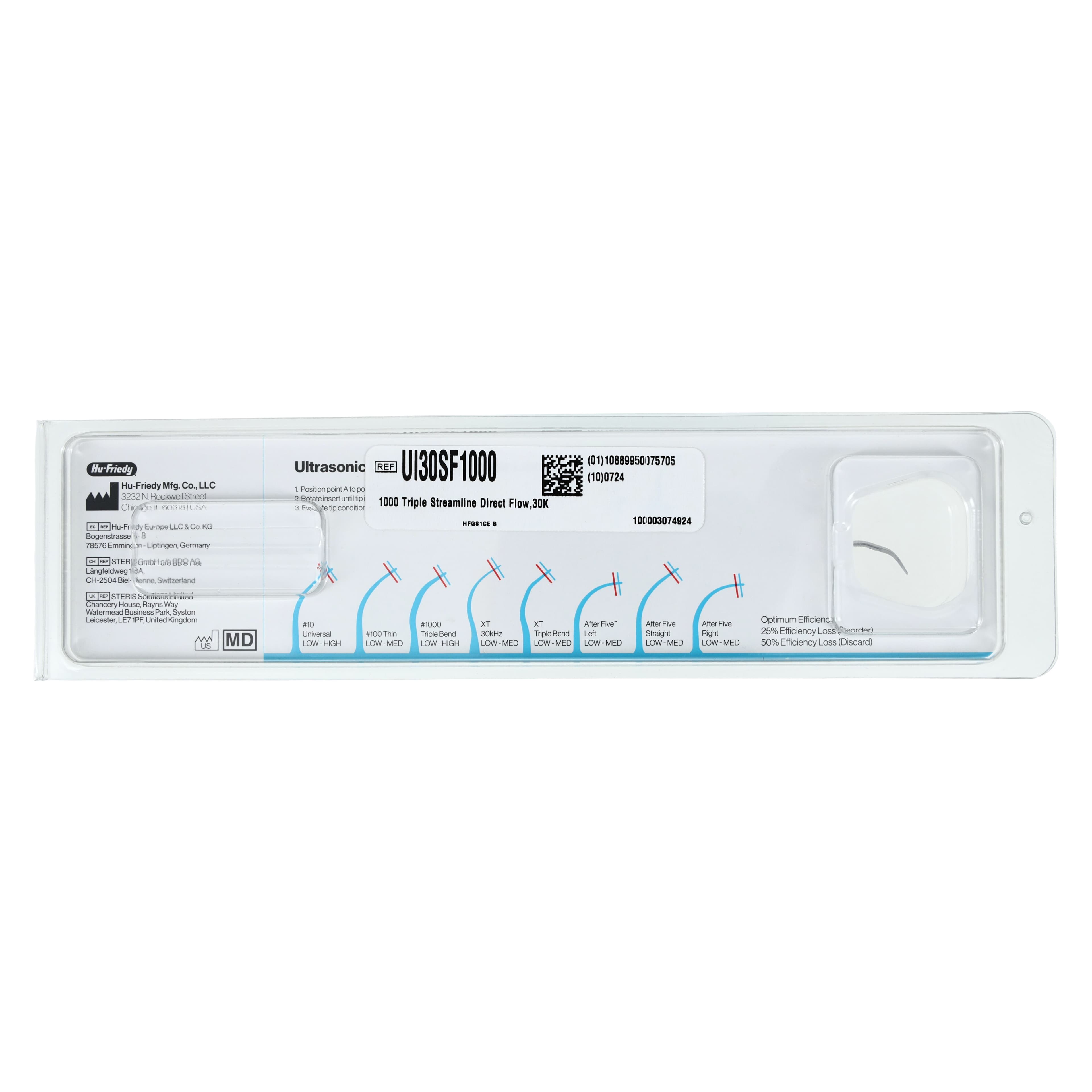 Hu-Friedy Streamline Direct Flow Ultrasonic Insert #1000 Triple Bend, 30 kHz, Orange Handle, 1 Each, UI30SF1000 thumbnail 2