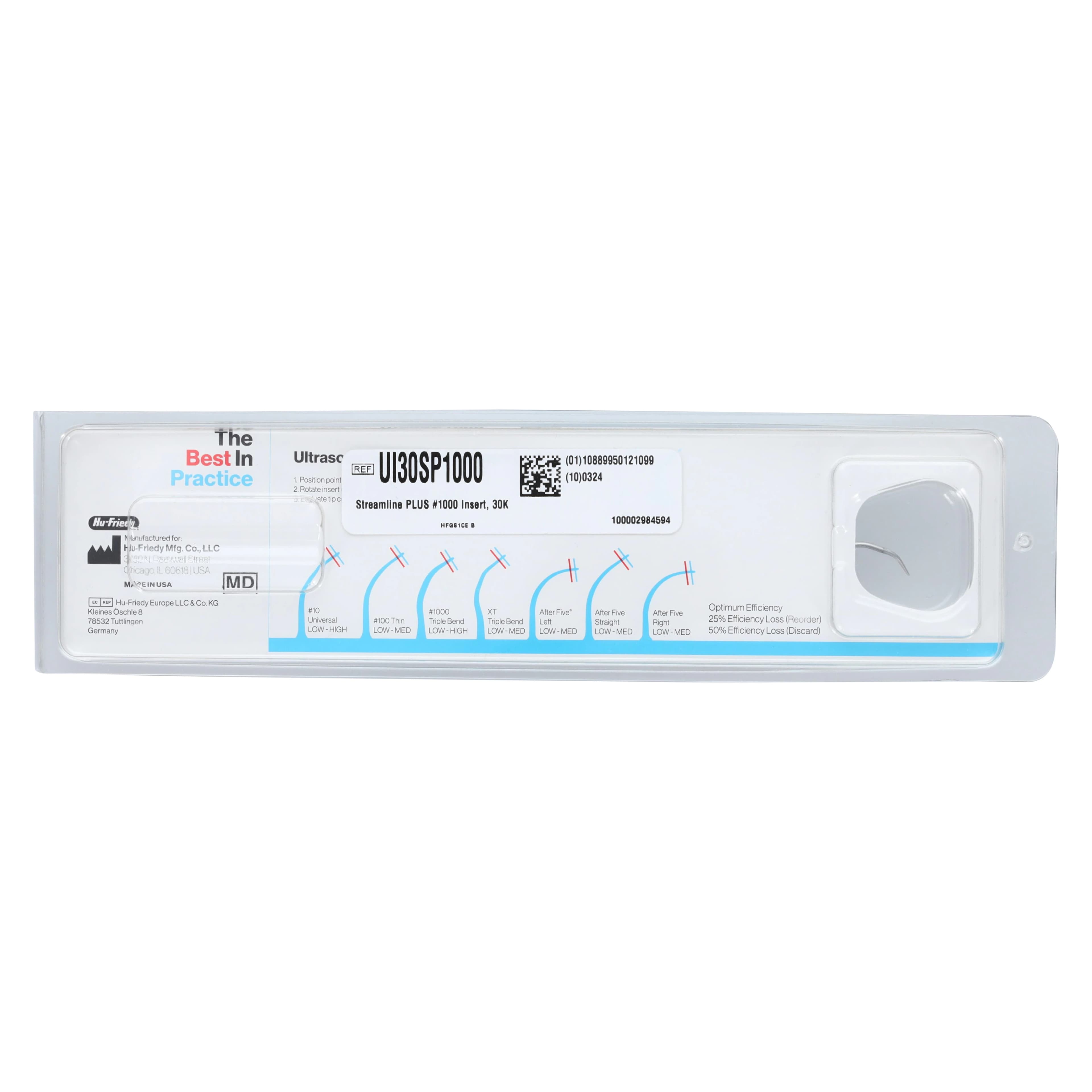 Hu-Friedy Streamline PLUS Ultrasonic Insert #1000 Triple Bend, 30 kHz, Silicone Grip, UI30SP1000 thumbnail 6