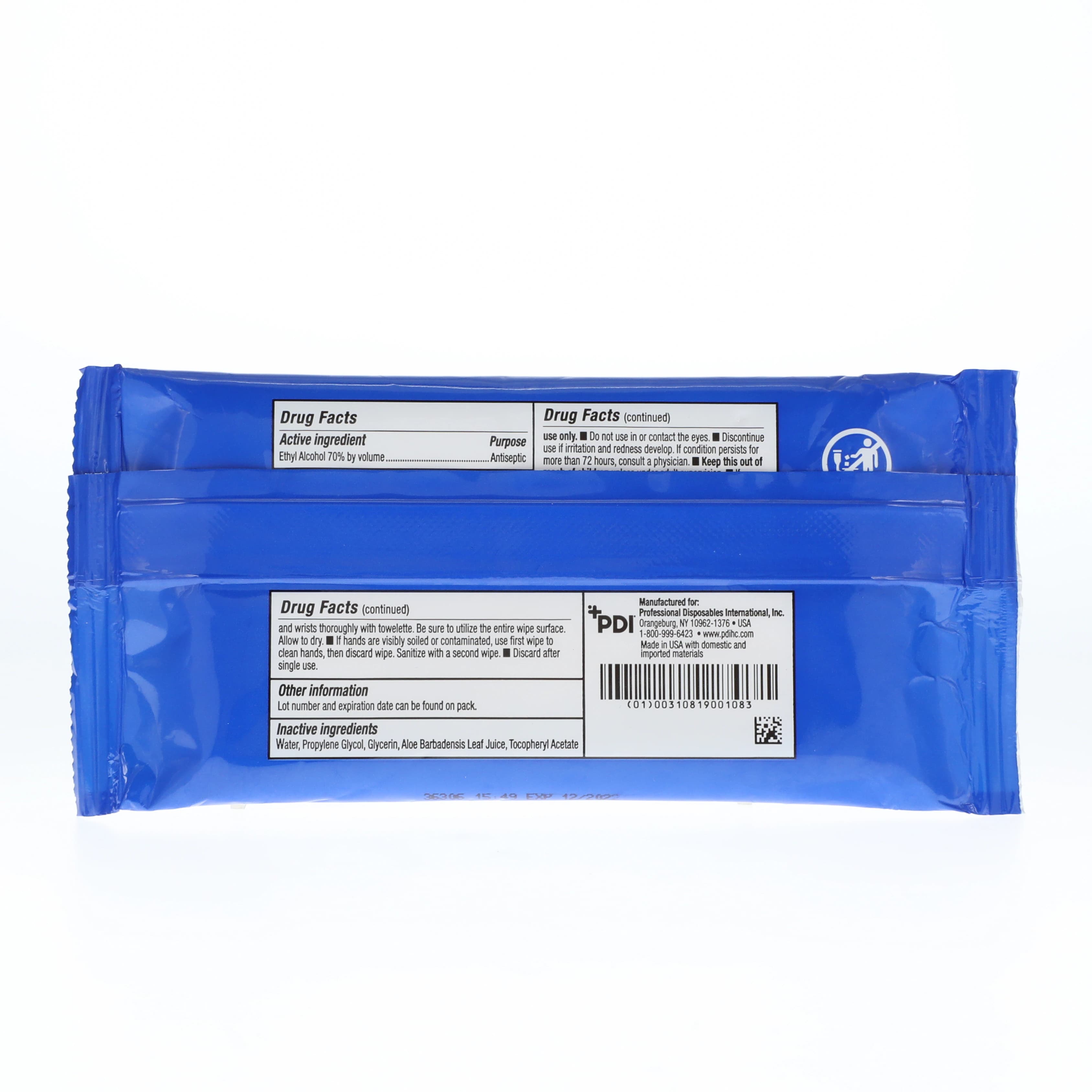 PDI Sani-Hands Instant Hand Sanitizing Wipes Bedside Pack, 8.4" x 5.5", 70% Ethyl Alcohol, 20/Pk, P71520 thumbnail 2