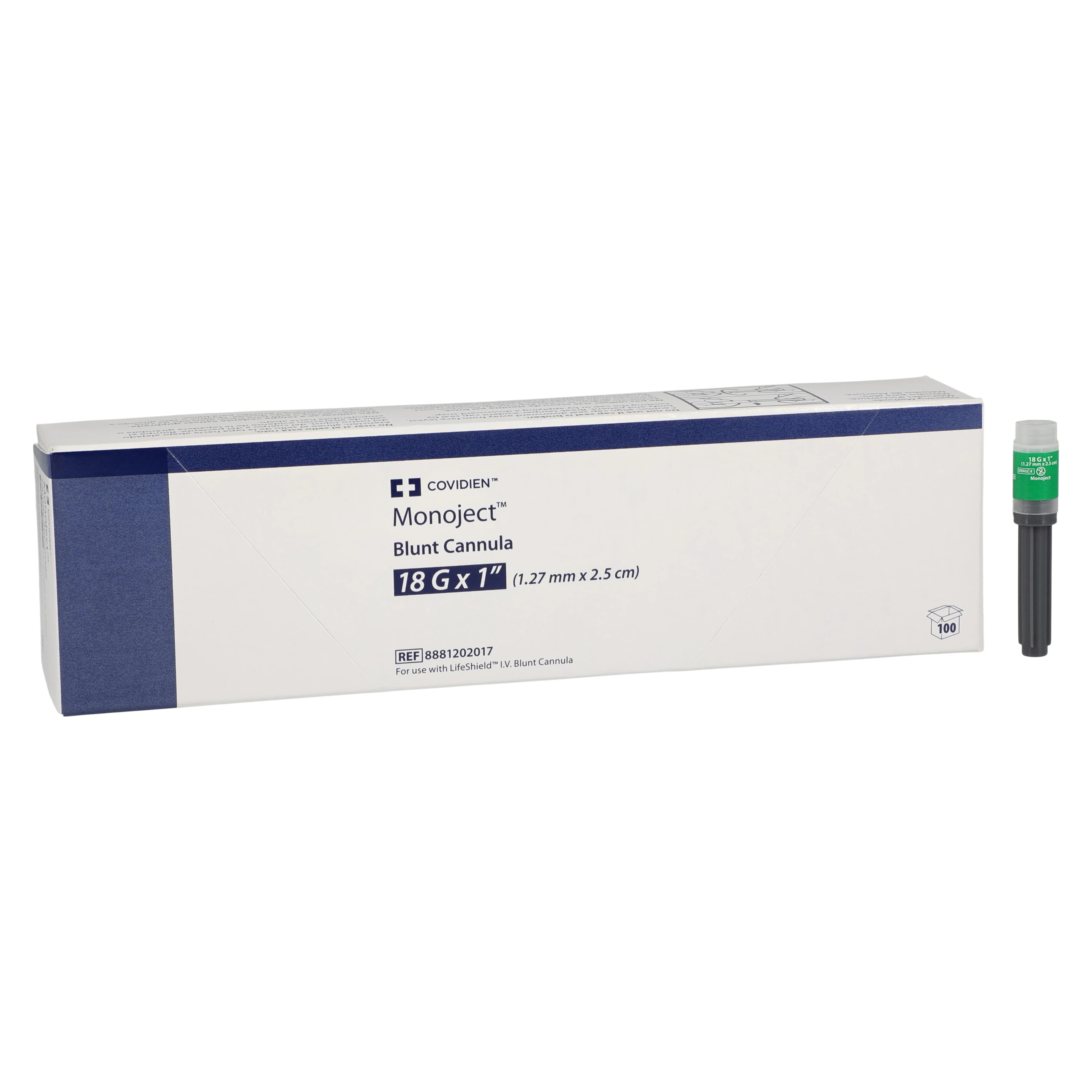 Monoject Blunt Cannula, 18 Gauge, Sterile, 1", Not Made With Natural Rubber Latex, 100/Box, 8881202017 - Lifeshield Cannula Blunt - Image 1