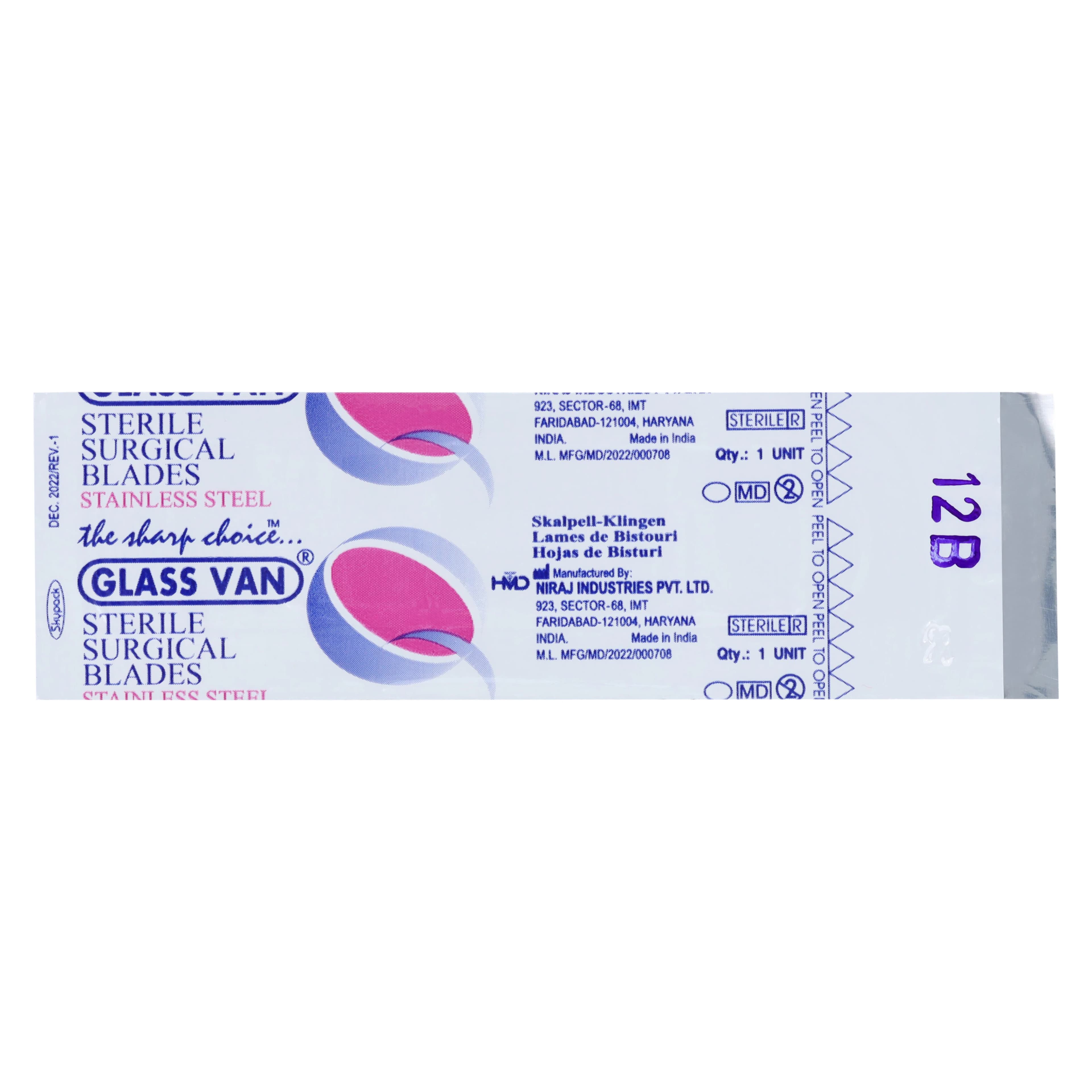 GLASSVAN Sterile Stainless Steel Surgical Blades, #12B, 100/Box, 3001T-12B thumbnail 3