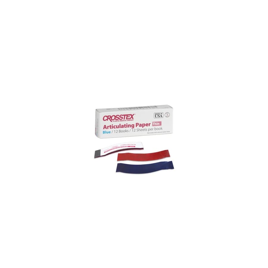 Crosstex Red/Blue Articulating Paper, Thin, 0.0028" (71 Microns), Straight, 12 Sheets/Book, 12 Books/Box, TPBR - Red/Blue Articulating Paper - Image 1