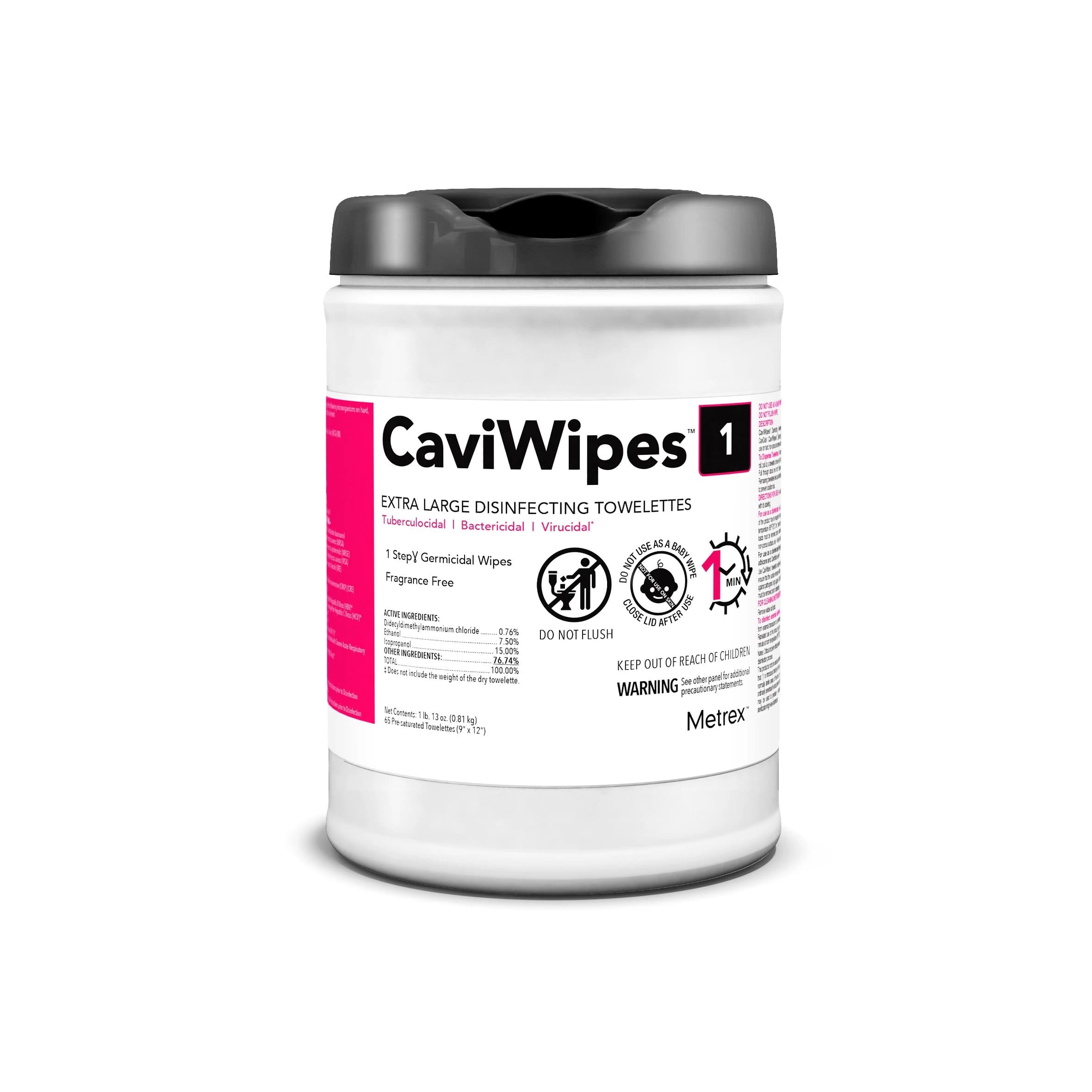 CaviWipes1 Disinfectant Wipes, Extra Large, 9" x 12", 65 Wipes/Canister, Fragrance-Free, 13-1100 - Caviwipes1 Disinfectant 9 x 12 (XL) 65Tb - Image 1