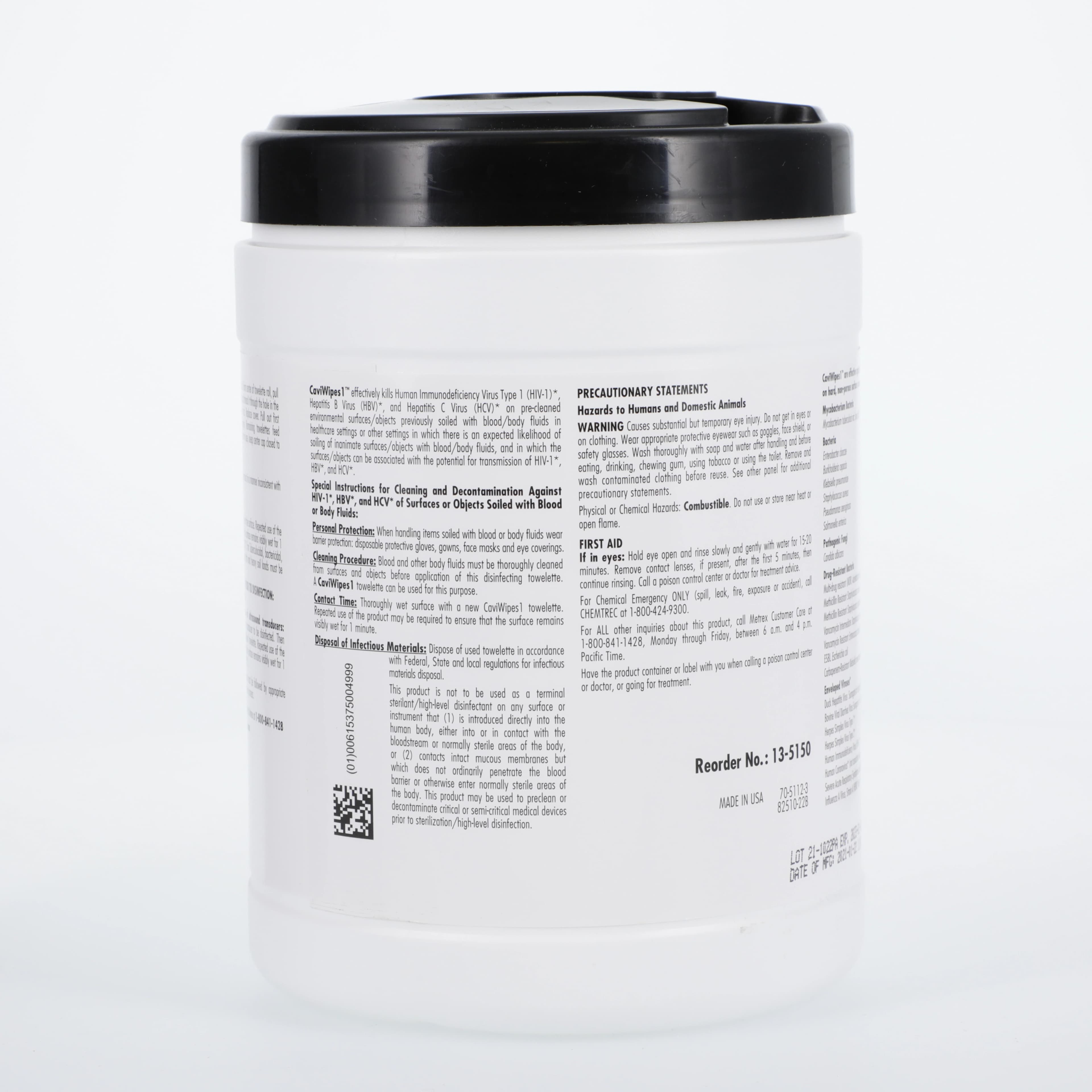 CaviWipes1 Disinfectant Wipes, Extra Large, 9" x 12", 65 Wipes/Canister, Fragrance-Free, 13-1100 thumbnail 3