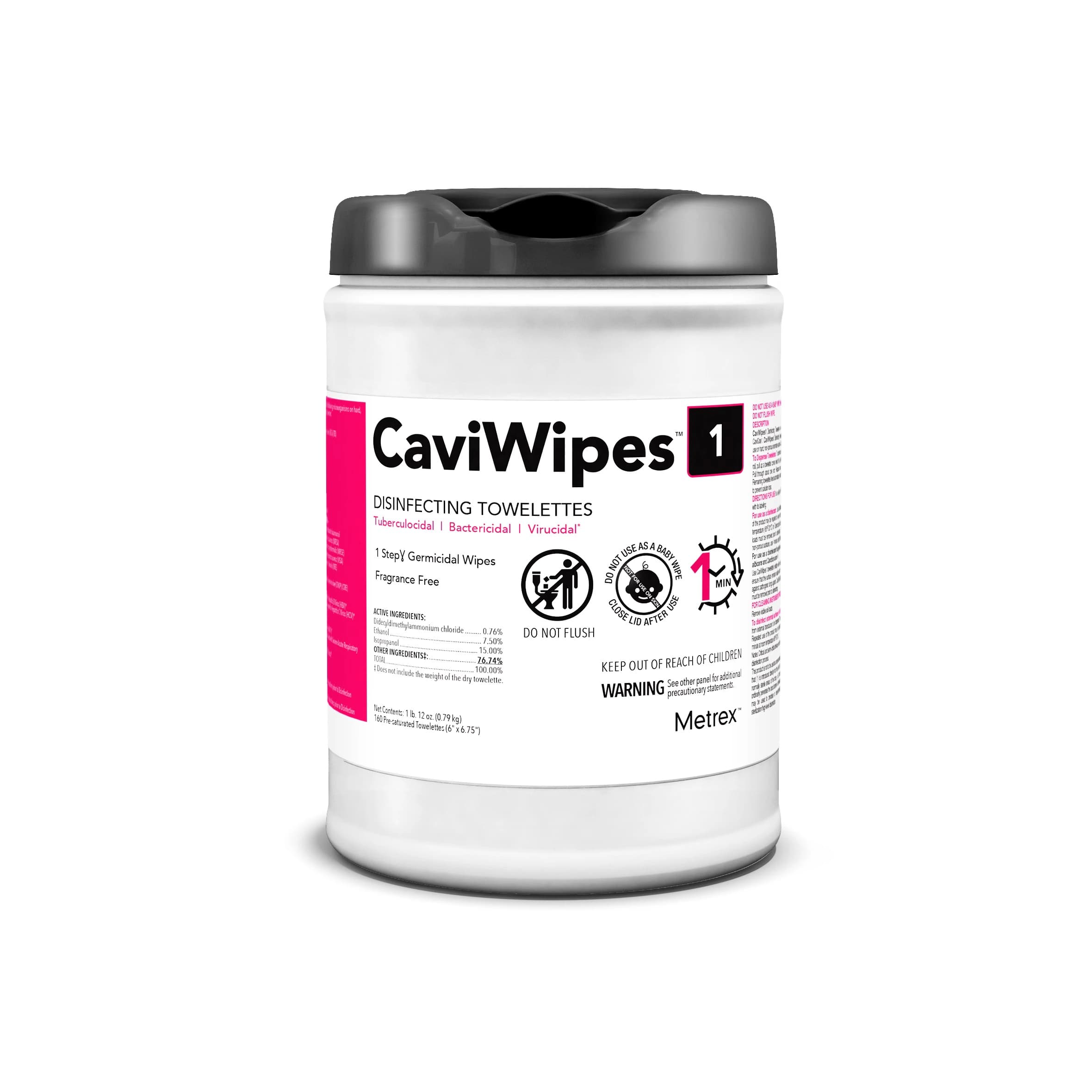 CaviWipes1 Surface Disinfectant Towelettes, Large, 6" x 6.75", 160/Canister, 46781-13 - Caviwipes1 Disinfectant 6 x 6.75 (L) 160Tb - Image 1