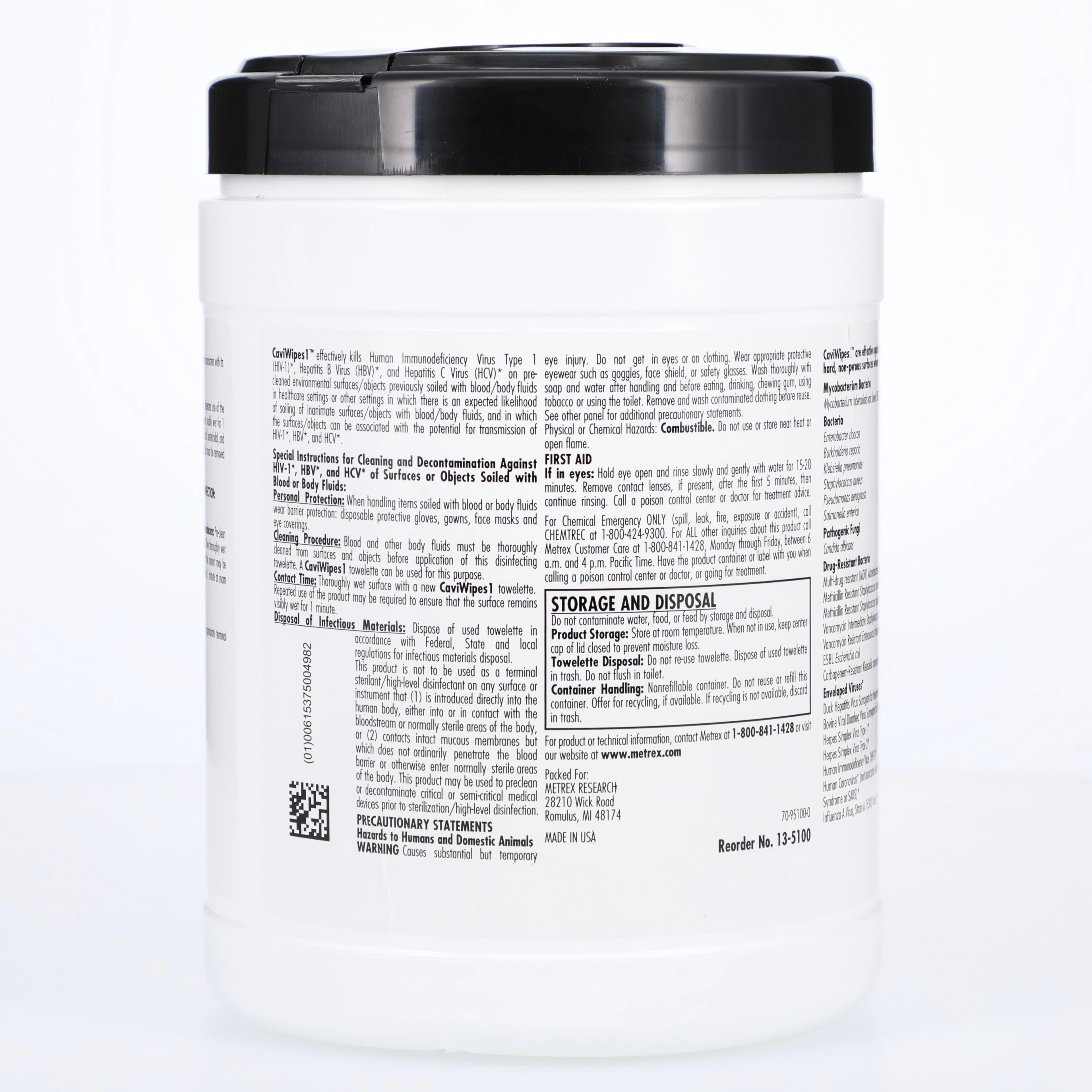 CaviWipes1 Surface Disinfectant Towelettes, Large, 6" x 6.75", 160/Canister, 46781-13 thumbnail 3