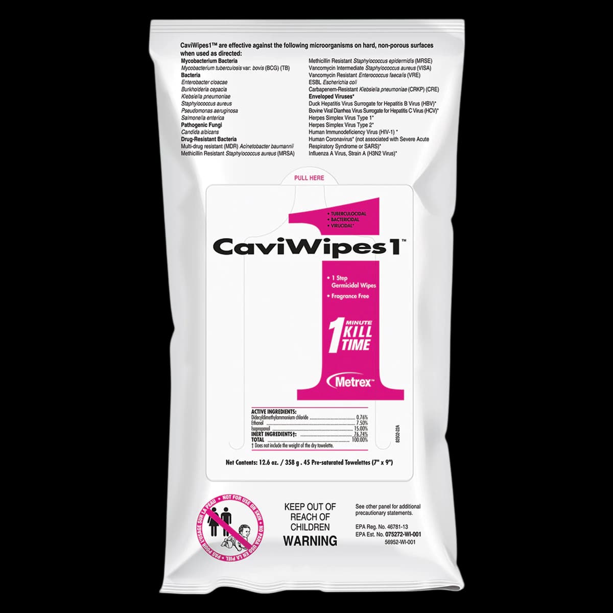 CaviWipes1 Disinfecting Towelettes, Flat Pack, 7" x 9", 45/Pk, Metrex - CaviWipes1 Towelettes Flat Pack 7" x 9" 45/Pk. Disposable towelettes - Image 1