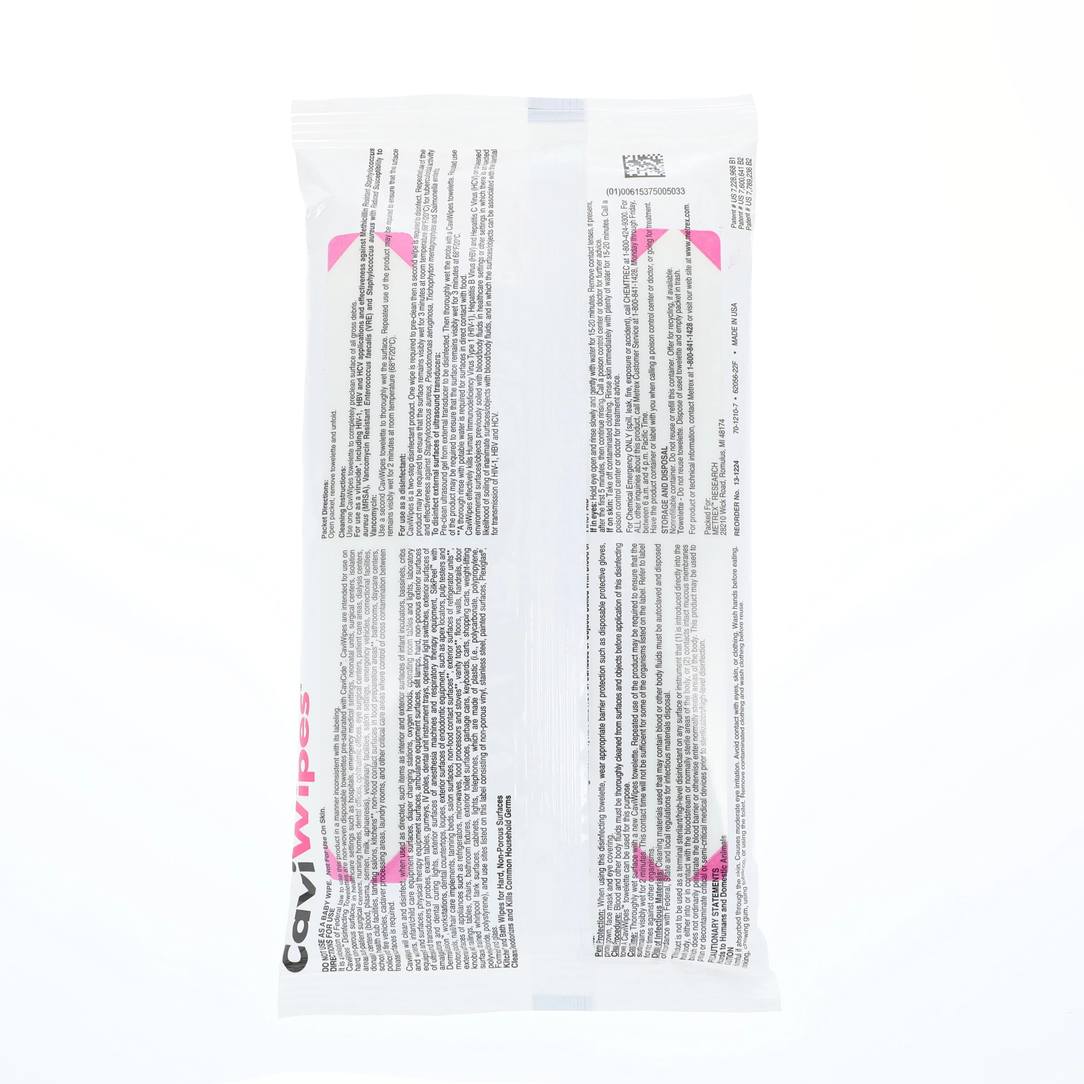 CaviWipes Disinfectant Towelettes, Flat Pack, 7" x 9", 45 Wipes/Pack, Metrex thumbnail 2
