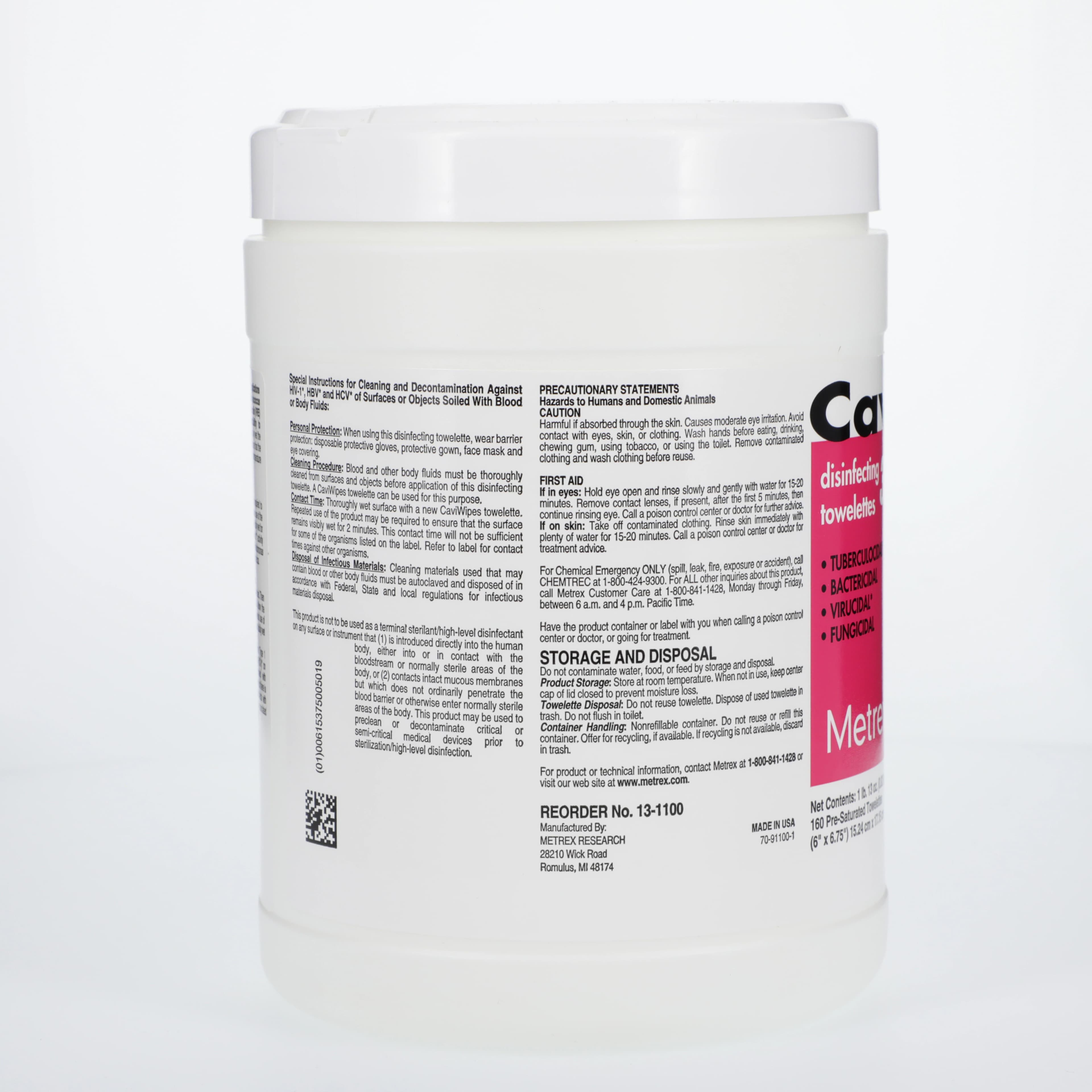 CaviWipes Disinfectant Towelettes, Large, 6" x 6.75", 160 Wipes/Canister, 13-1100 thumbnail 3