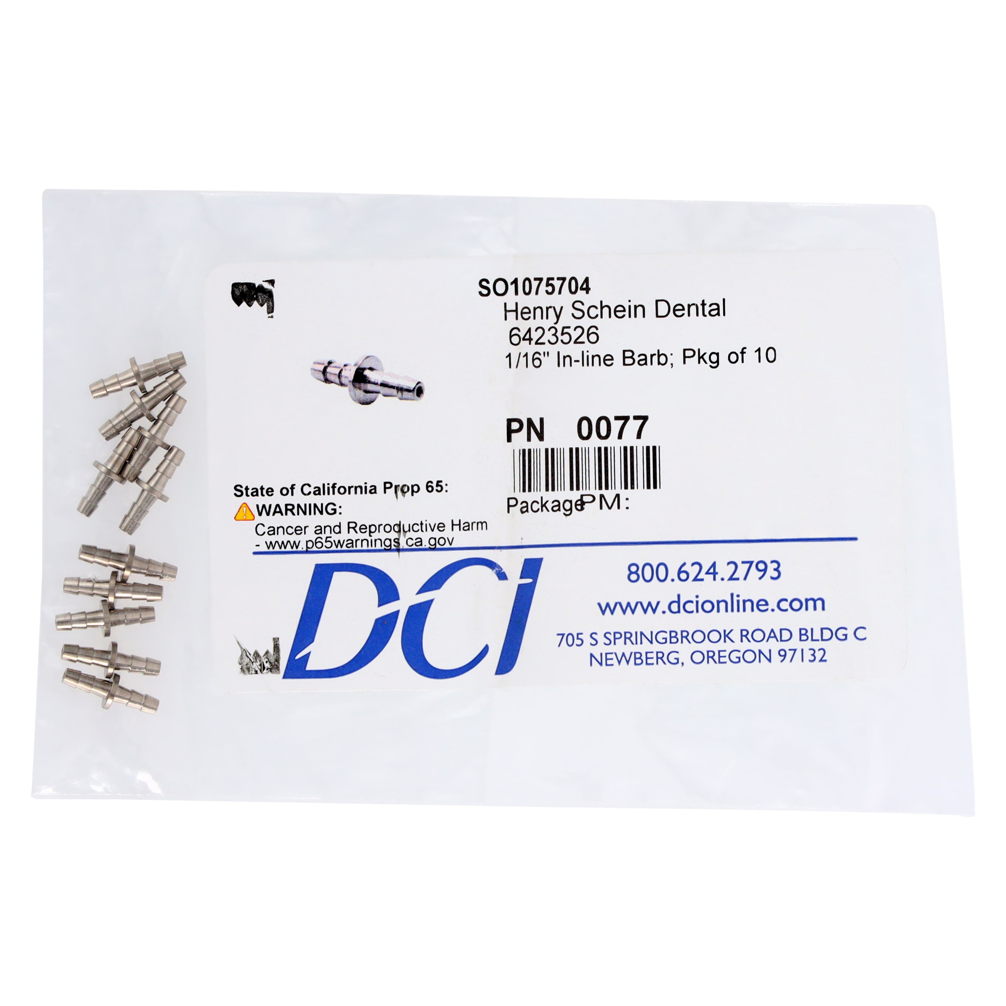 DCI International 1/16" In-Line Barb Fitting, 10/Pk, 0077 thumbnail 2